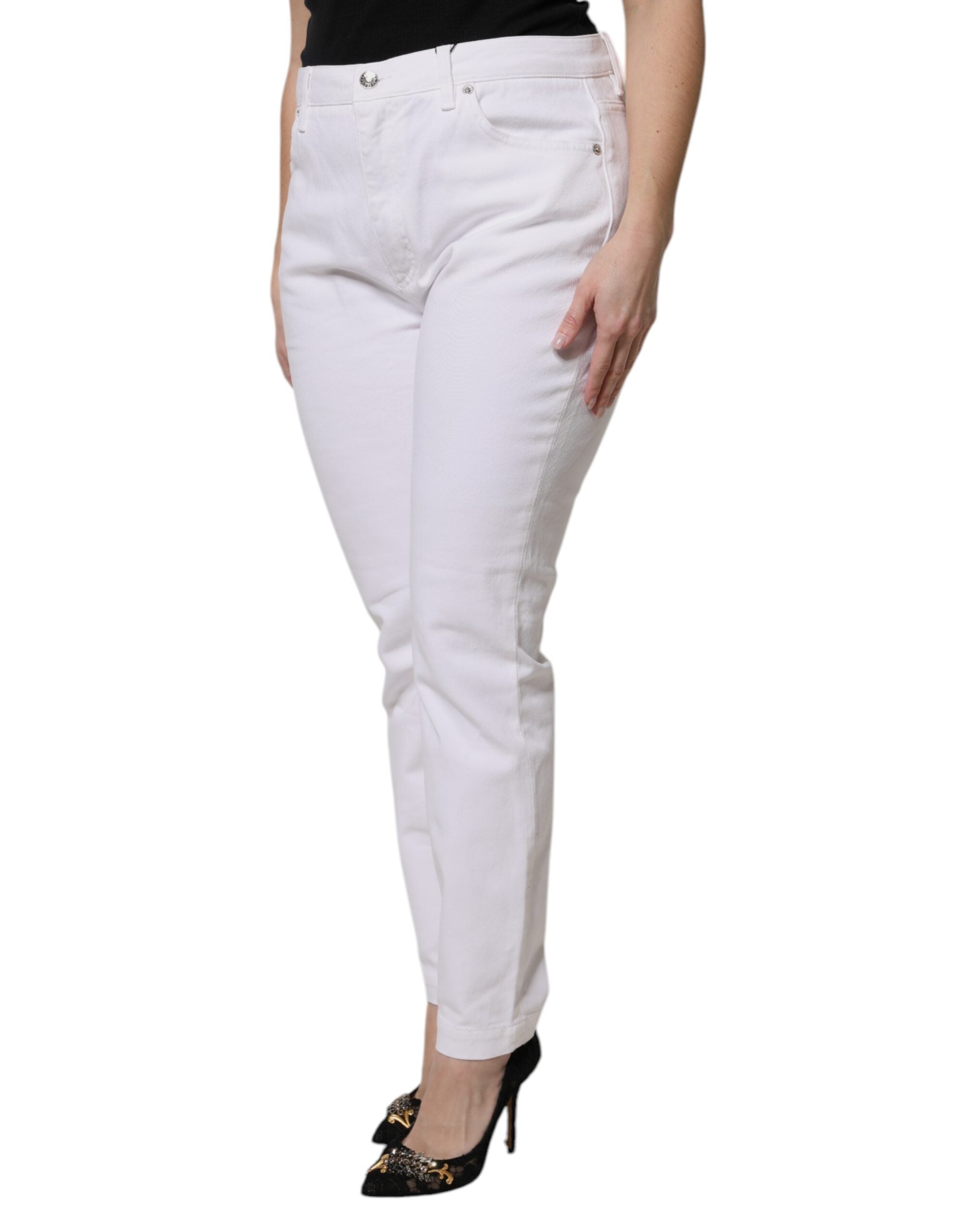 New Dolce & Gabbana White Cotton Mid Waist Skinny Denim Jeans