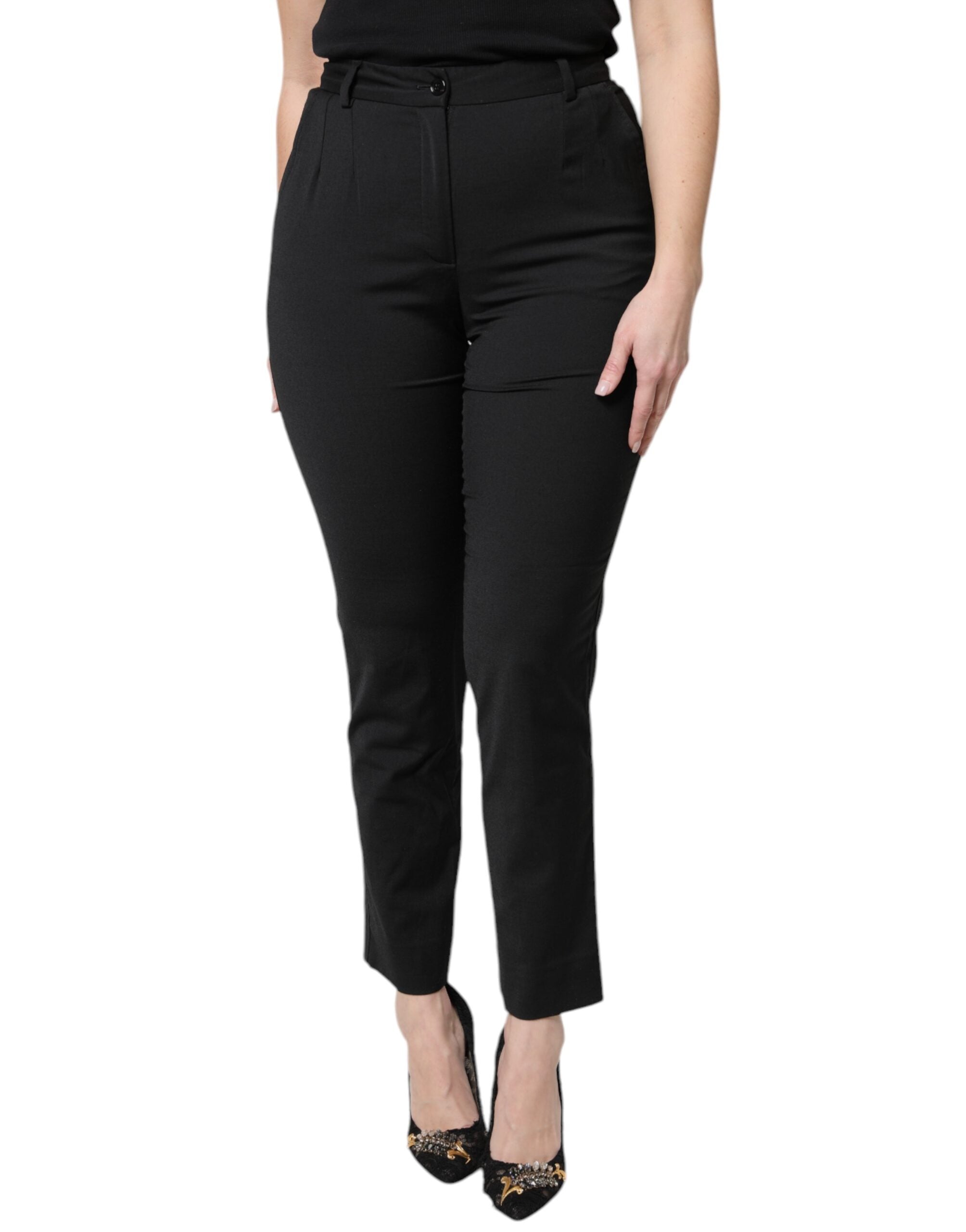 Dolce & Gabbana Black Polyester High Waist Slim Pants