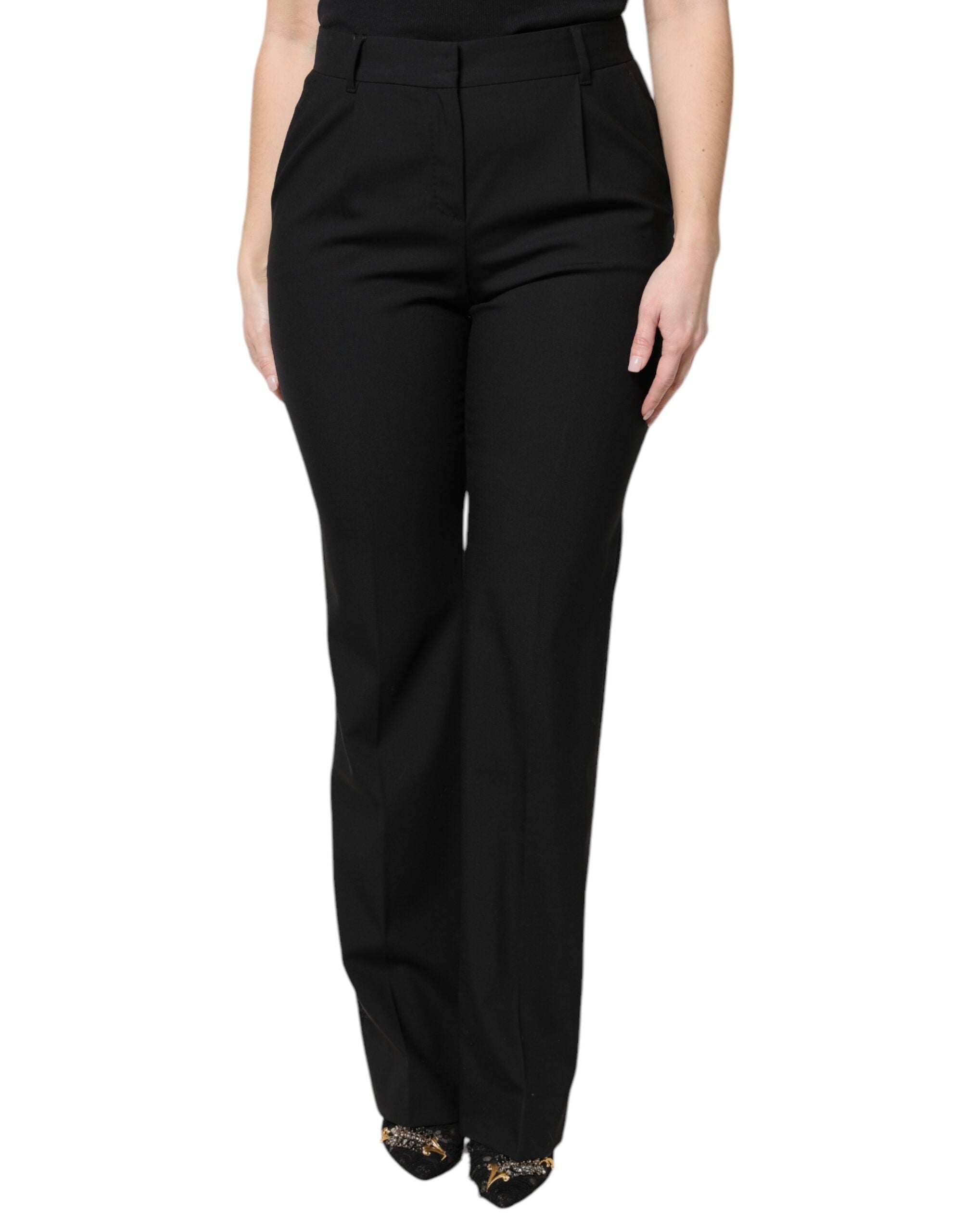 New Dolce & Gabbana Black Wool High Waist Boot Cut Dress Pants