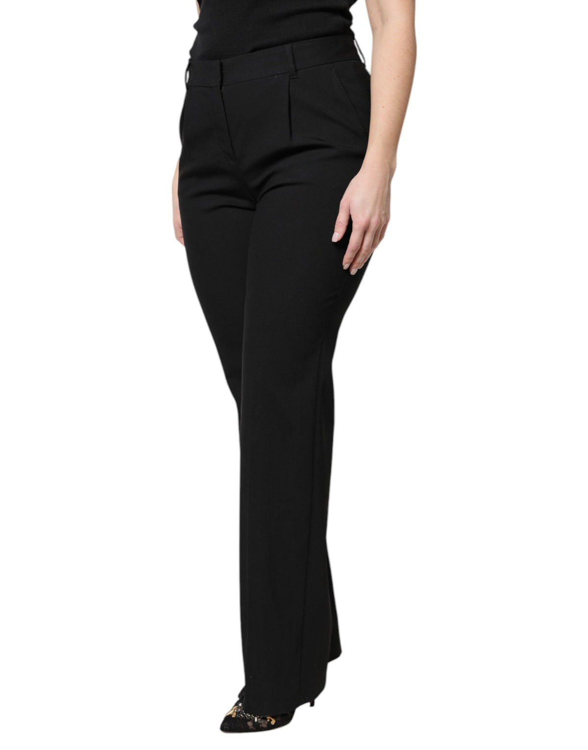 New Dolce & Gabbana Black Wool High Waist Boot Cut Dress Pants