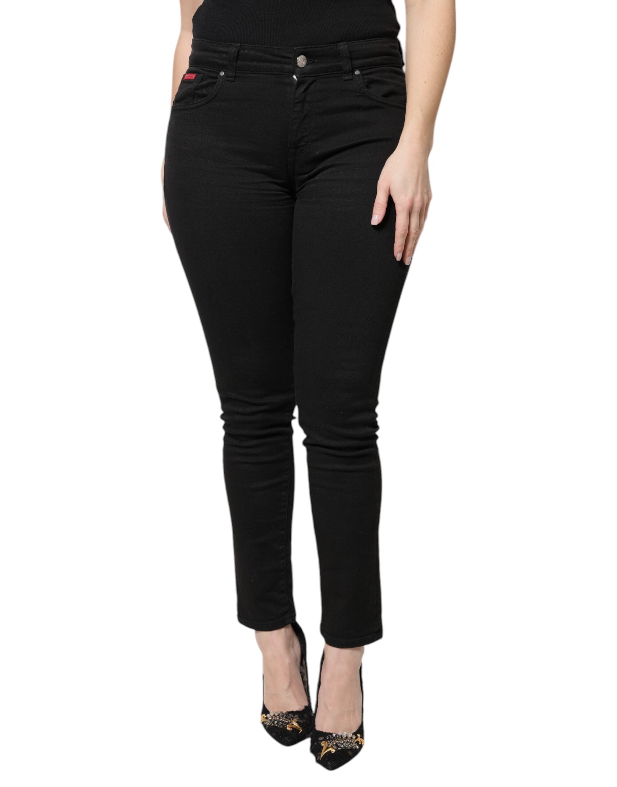 New Dolce & Gabbana Black Cotton High Waist Skinny Denim Jeans