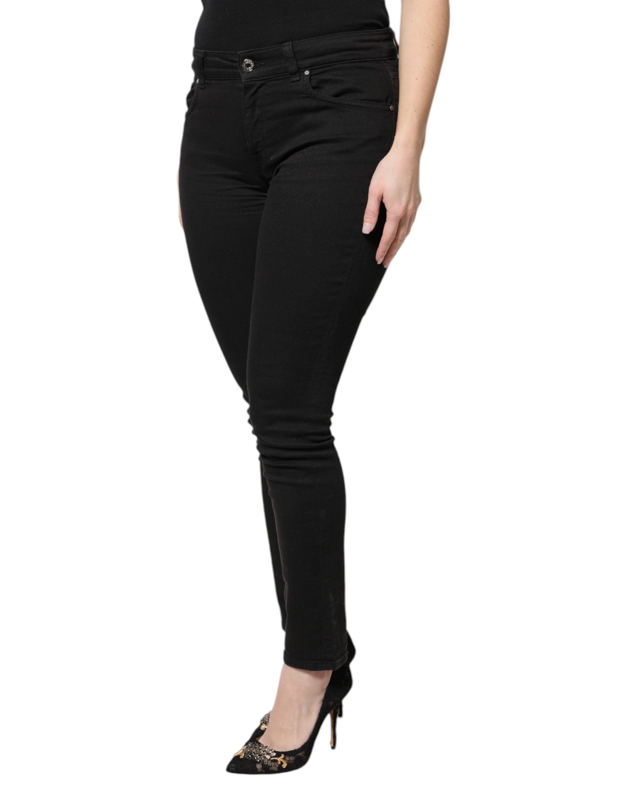 New Dolce & Gabbana Black Cotton High Waist Skinny Denim Jeans
