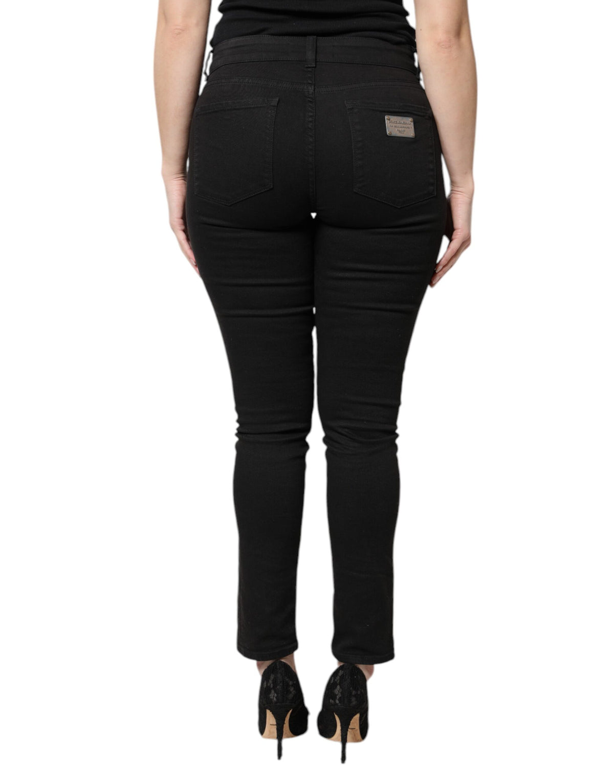 New Dolce & Gabbana Black Cotton High Waist Skinny Denim Jeans