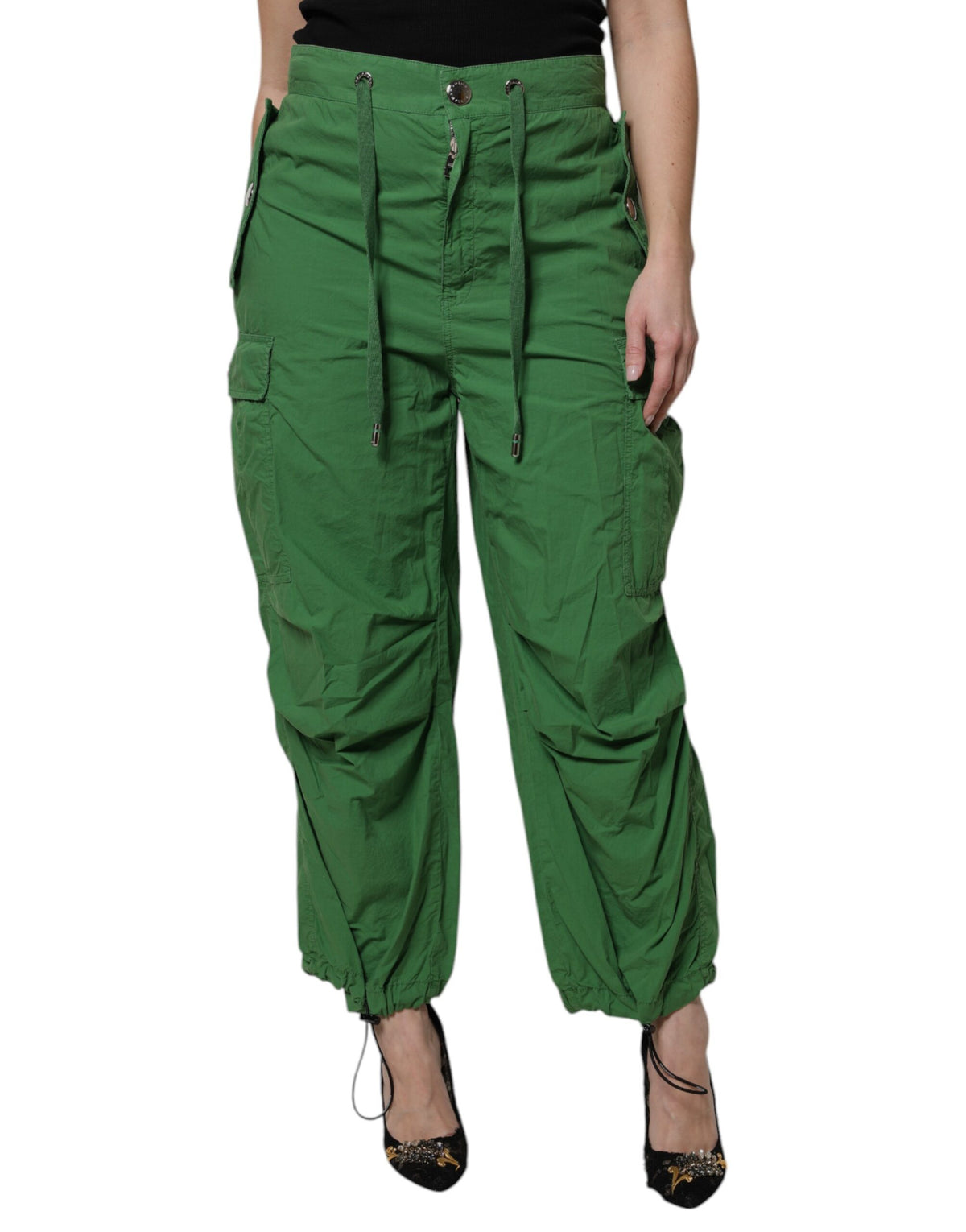 New Dolce & Gabbana Green Cotton High Waist Cargo Pants