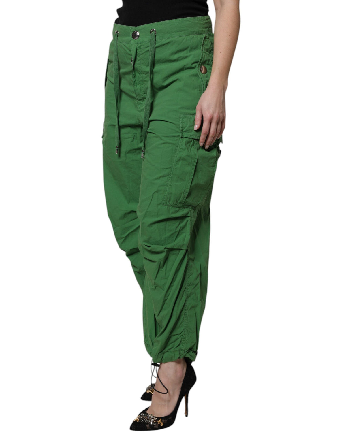 New Dolce & Gabbana Green Cotton High Waist Cargo Pants