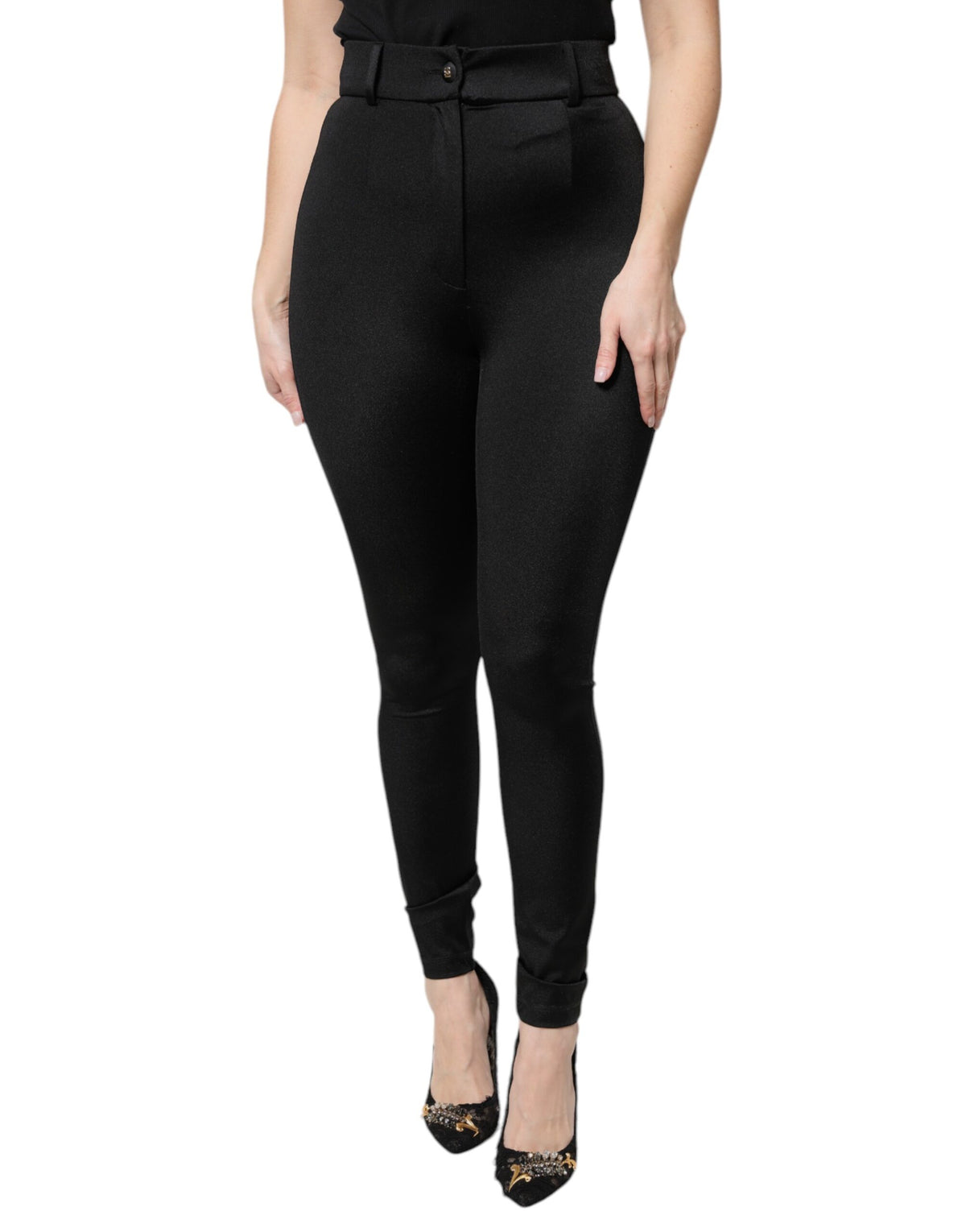 New Dolce & Gabbana Black Nylon High Waist Slim Fit Pants