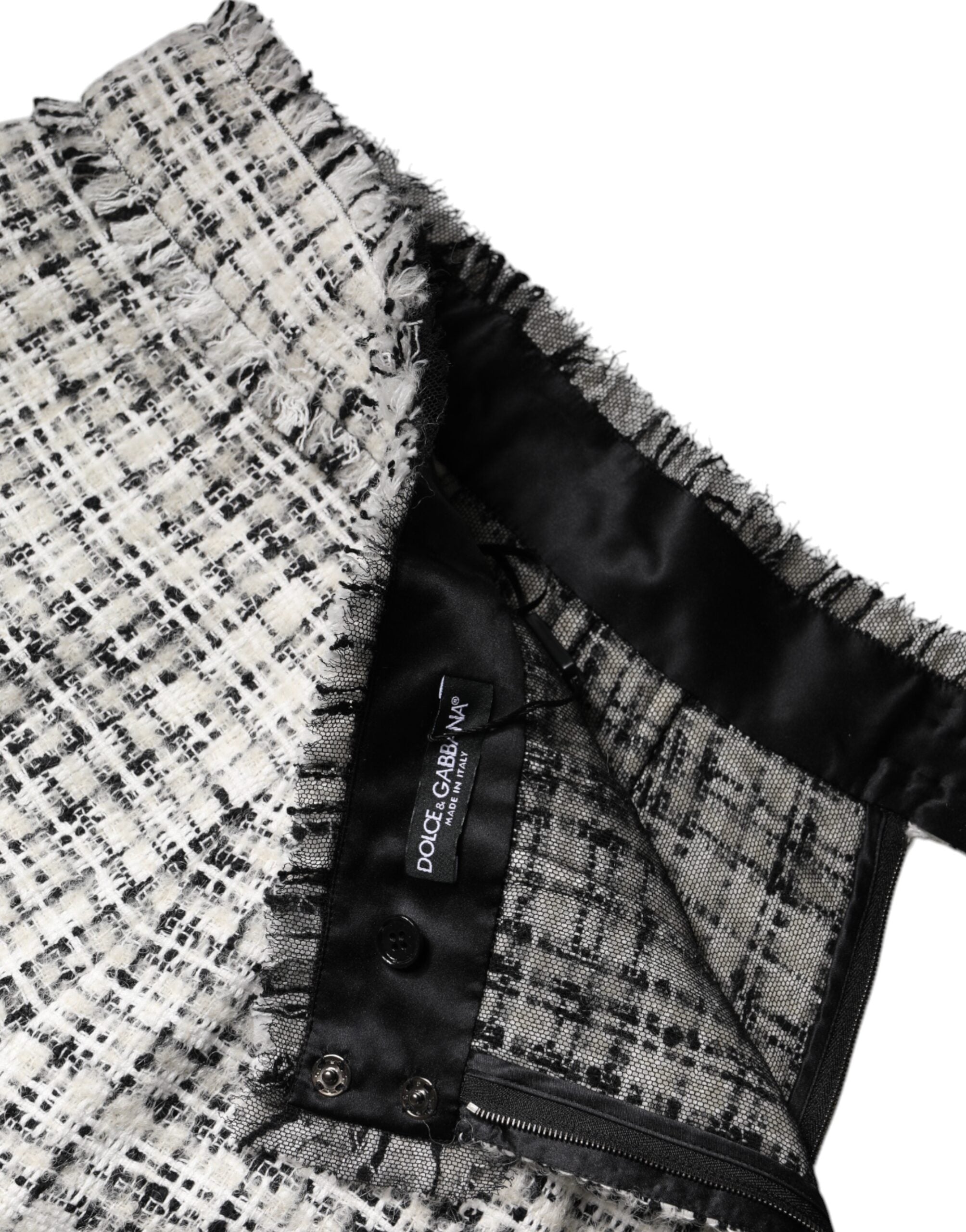 Dolce & Gabbana White Black High Waist Tartan Tweed Mini Skirt