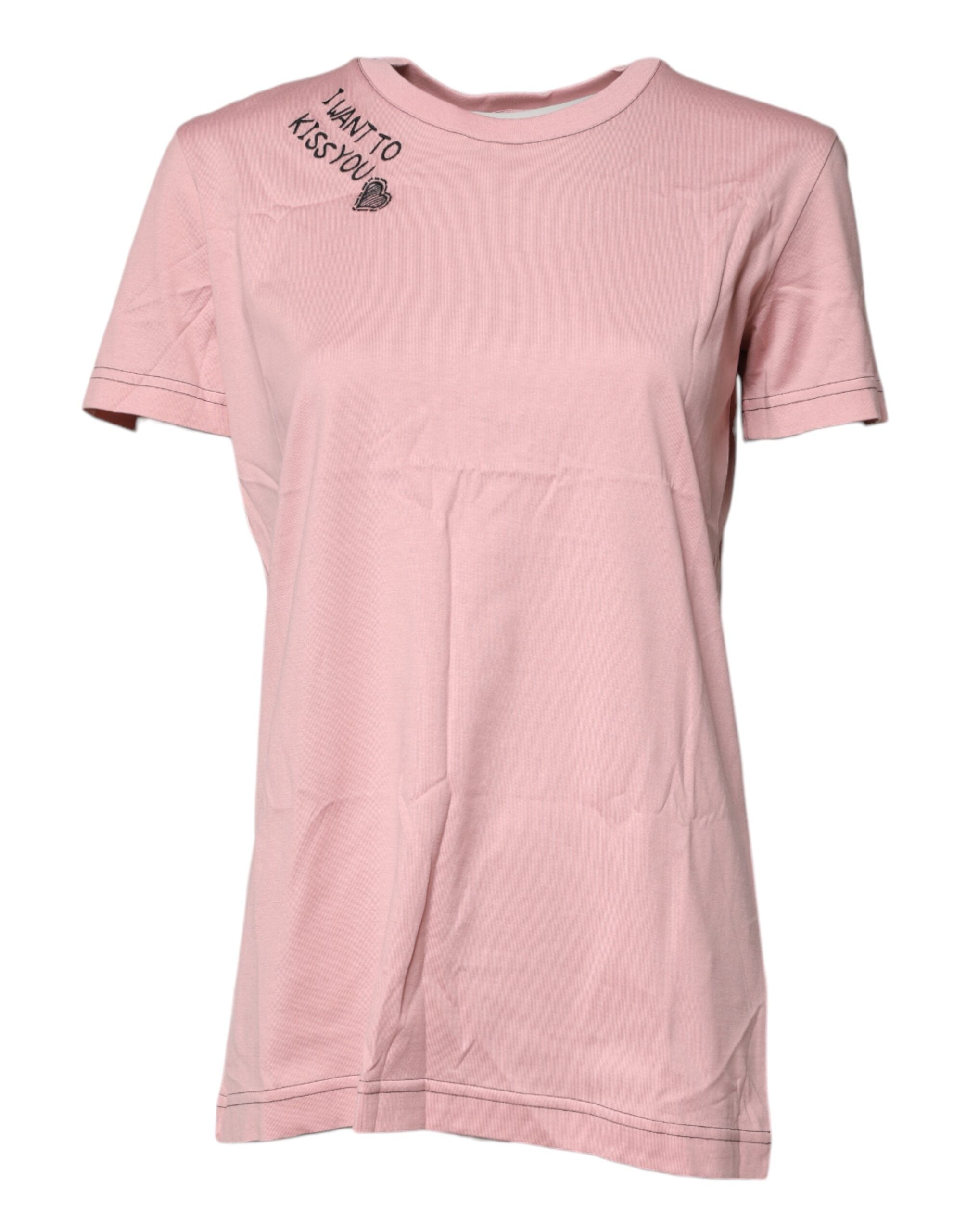 New Dolce & Gabbana Pink Logo Print Cotton Crew Neck T-shirt