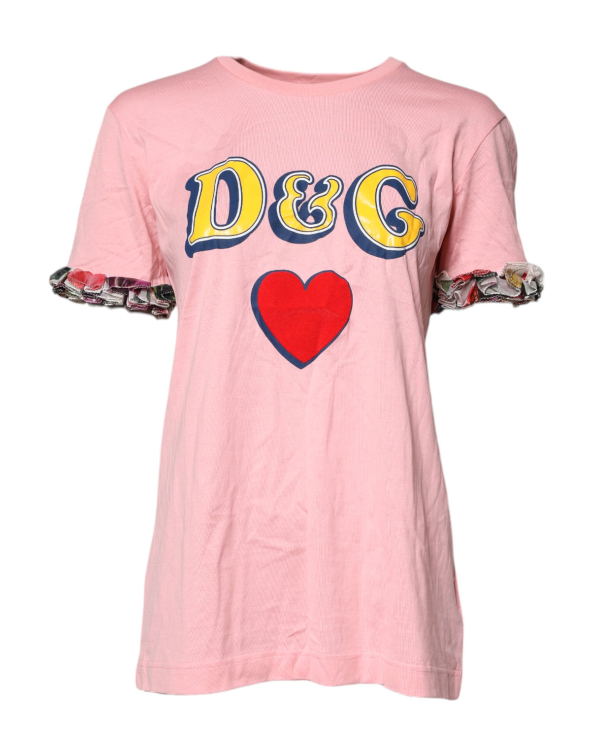 New Dolce & Gabbana Pink Logo Print Cotton Crew Neck Tee T-shirt