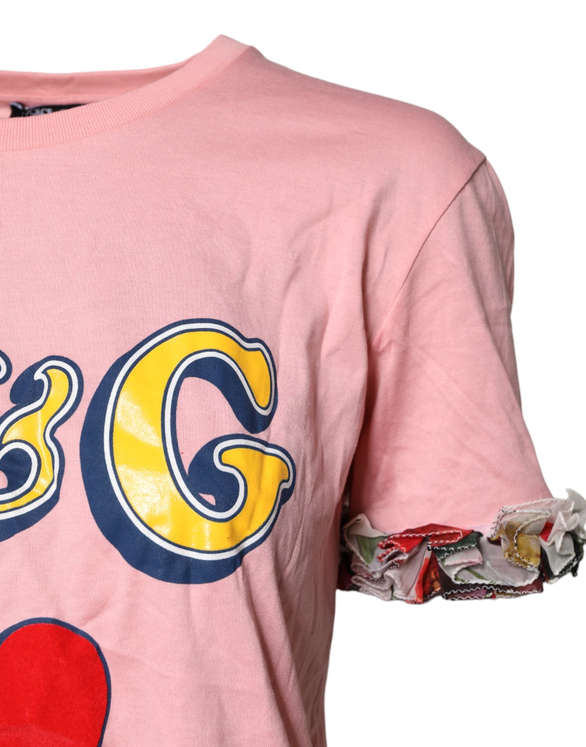 New Dolce & Gabbana Pink Logo Print Cotton Crew Neck Tee T-shirt