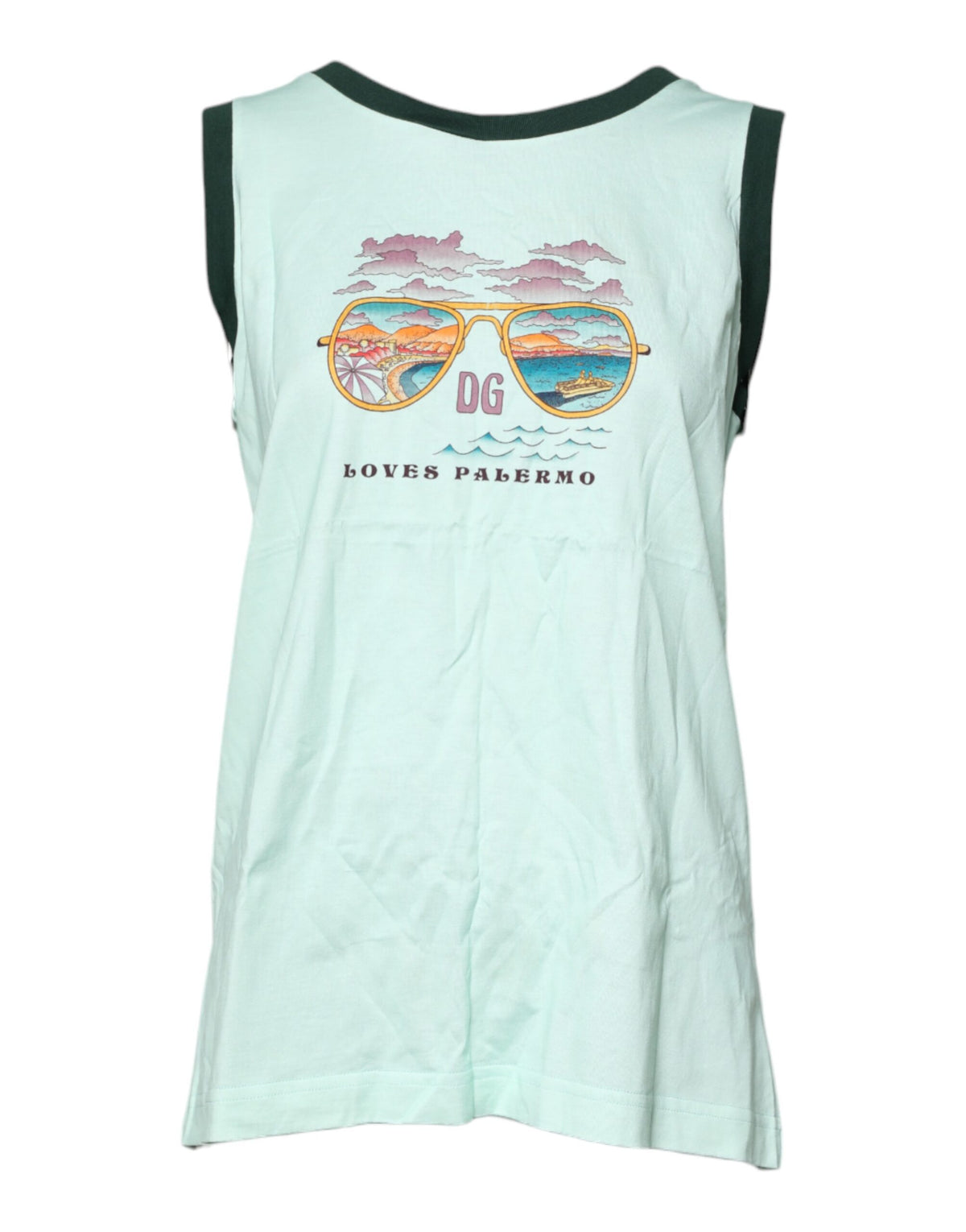 New Dolce & Gabbana Light Green Graphic Print Sleeveless Tank T-shirt