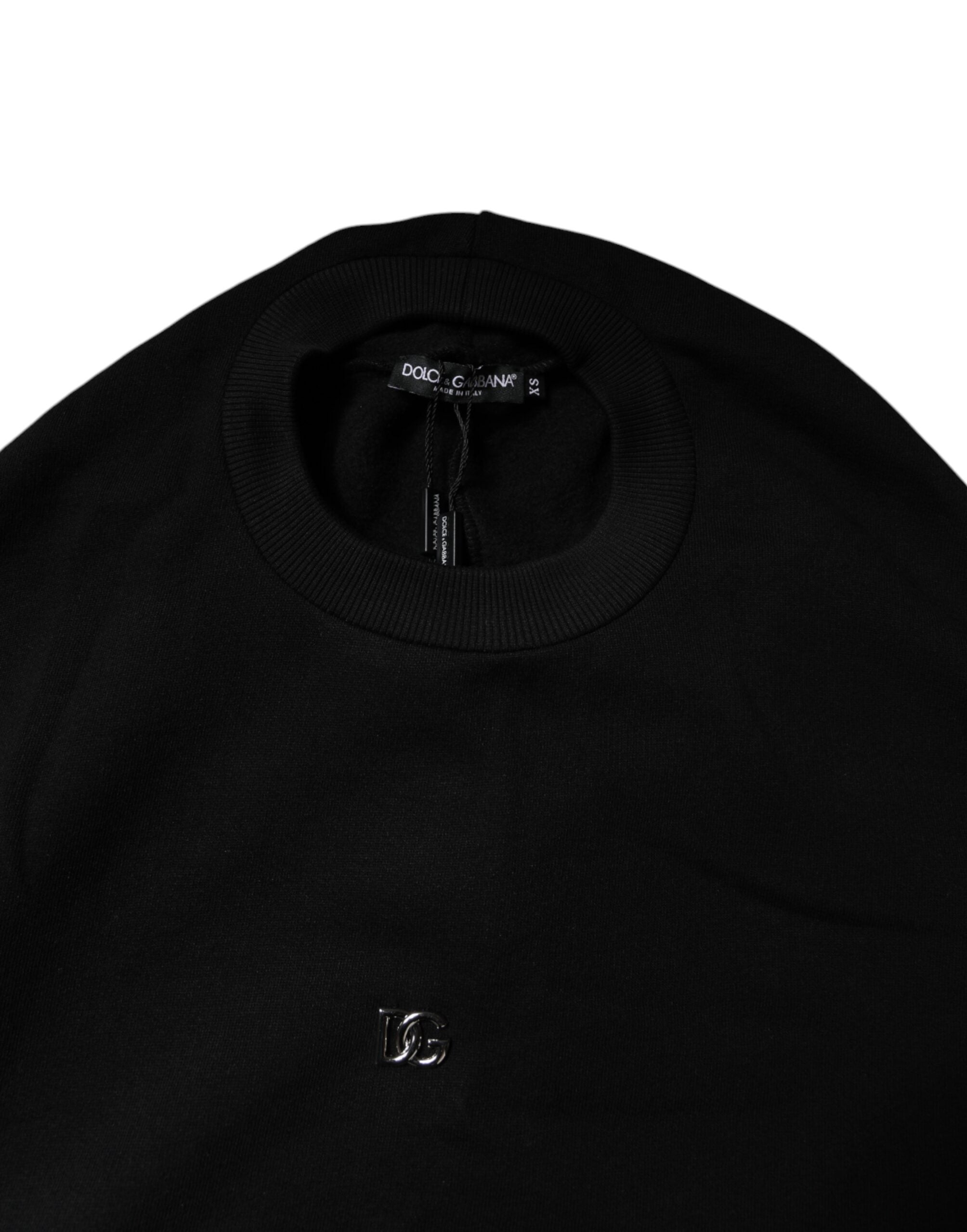 New Dolce & Gabbana Black Cotton Crew Neck Sweatshirt Sweater