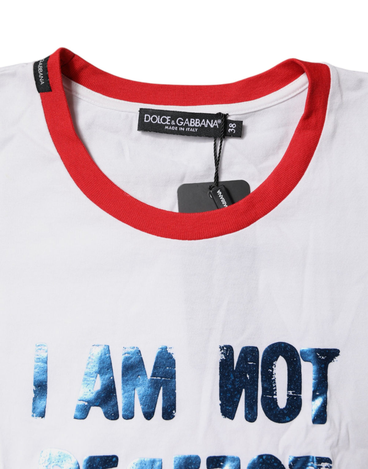 New Dolce & Gabbana White Graphic Print Cotton Crew Neck T-shirt