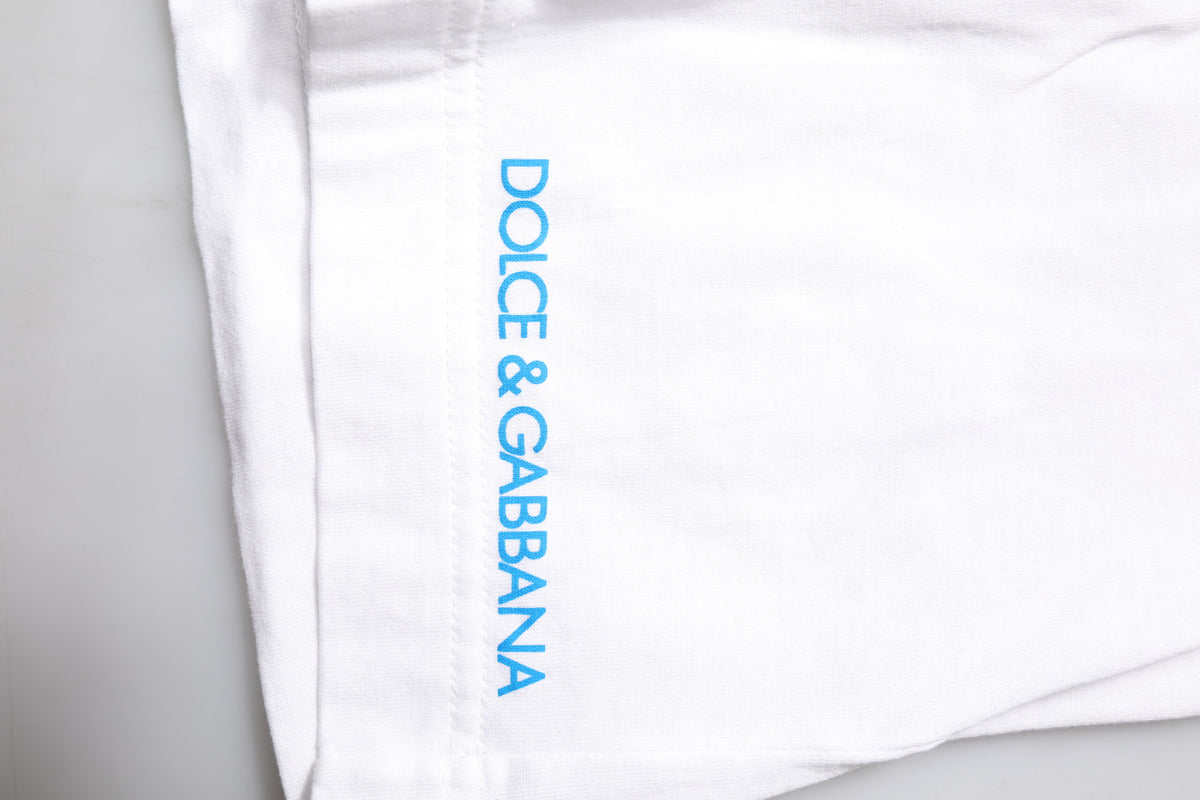 New Dolce & Gabbana White Graphic Print Cotton Crew Neck T-shirt