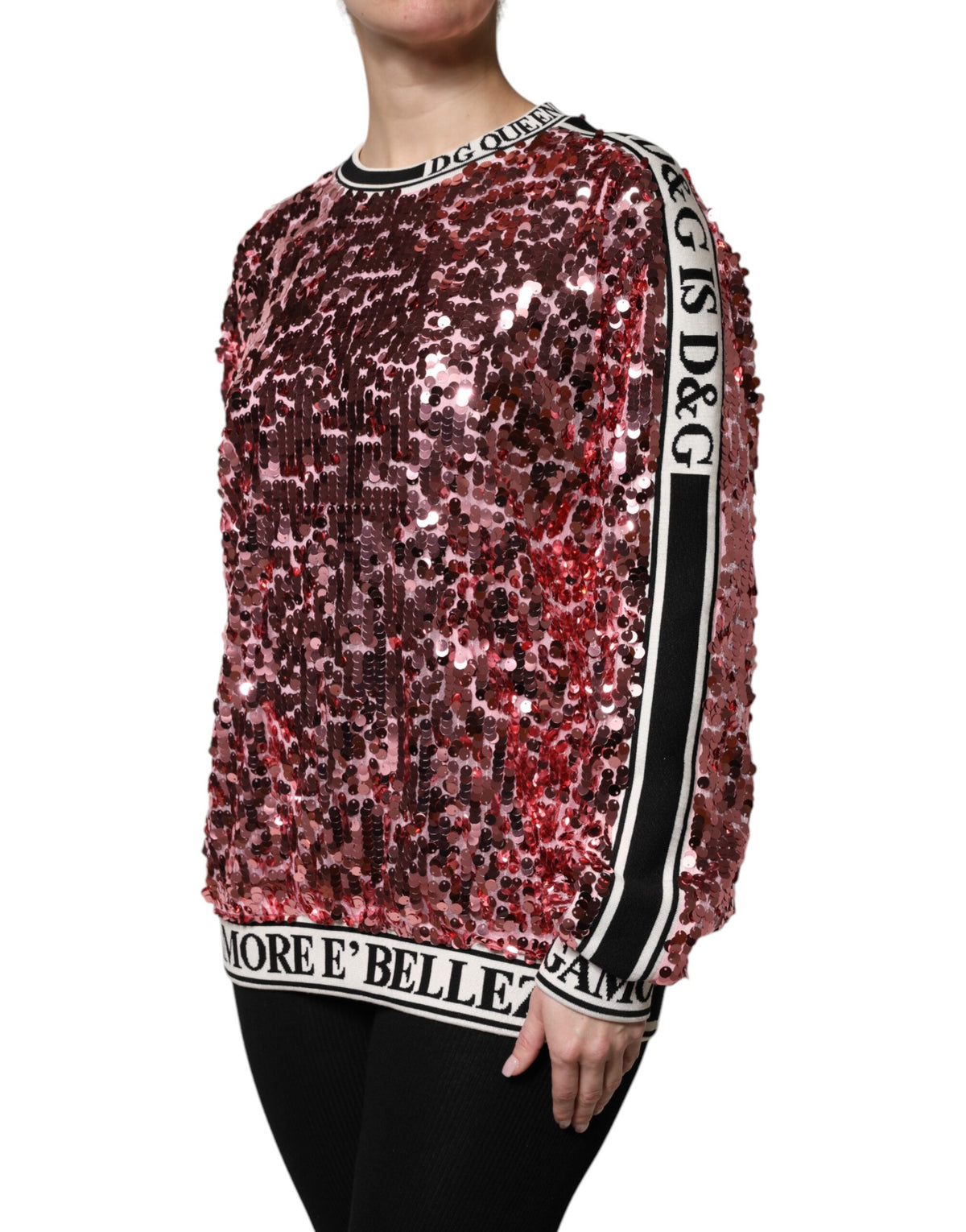 New Dolce & Gabbana Pink DG Queen Sequin Pullover Sweater