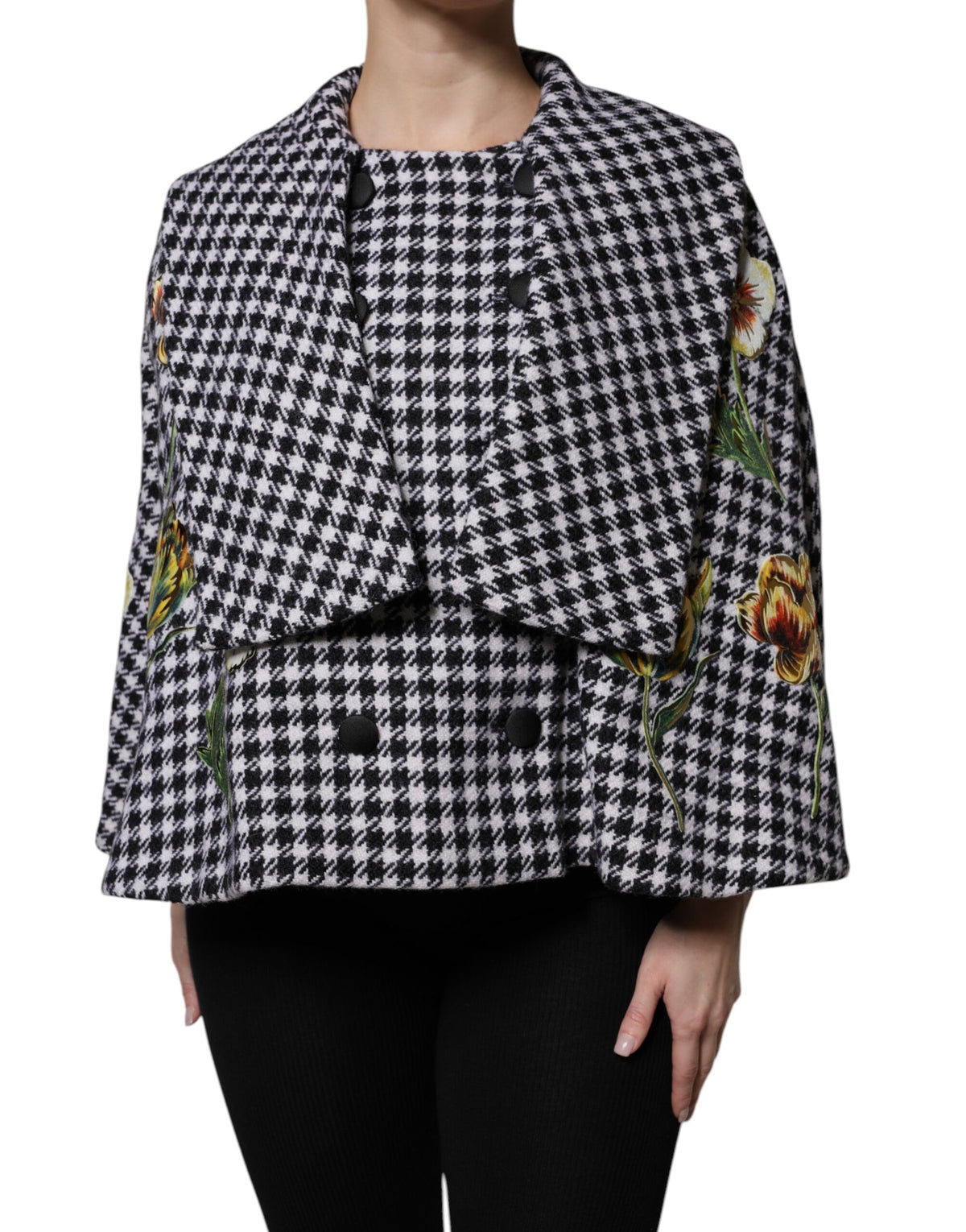 New Dolce & Gabbana Black White Monochrome Patterned Floral Cape Jacket