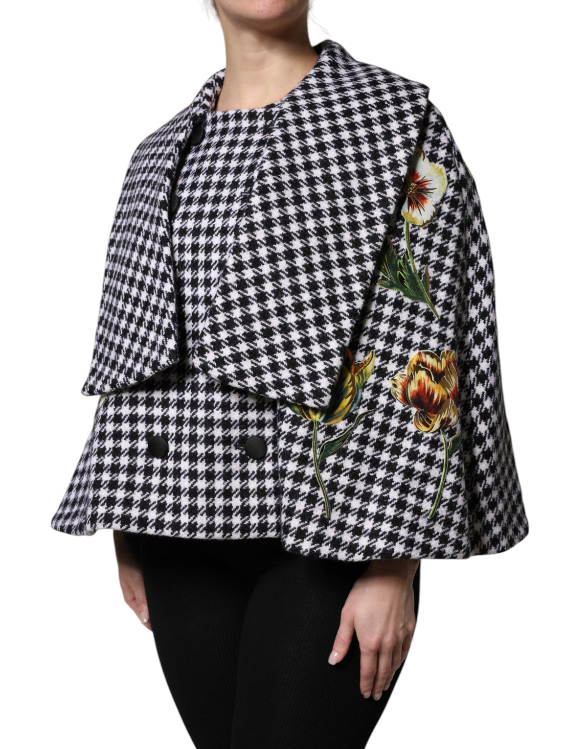 New Dolce & Gabbana Black White Monochrome Patterned Floral Cape Jacket