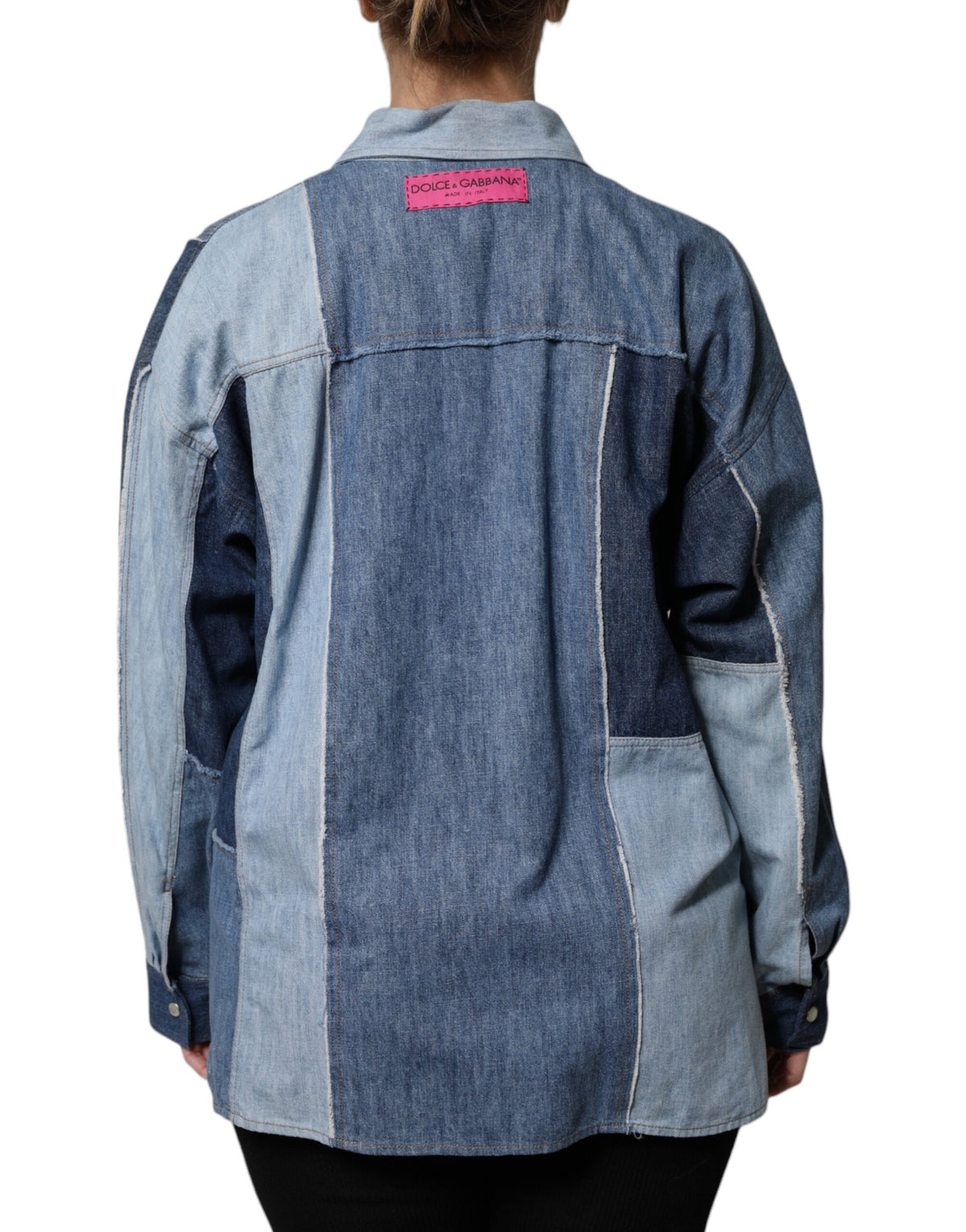 New Dolce & Gabbana Blue Cotton Button Up Collared Long Sleeve Top
