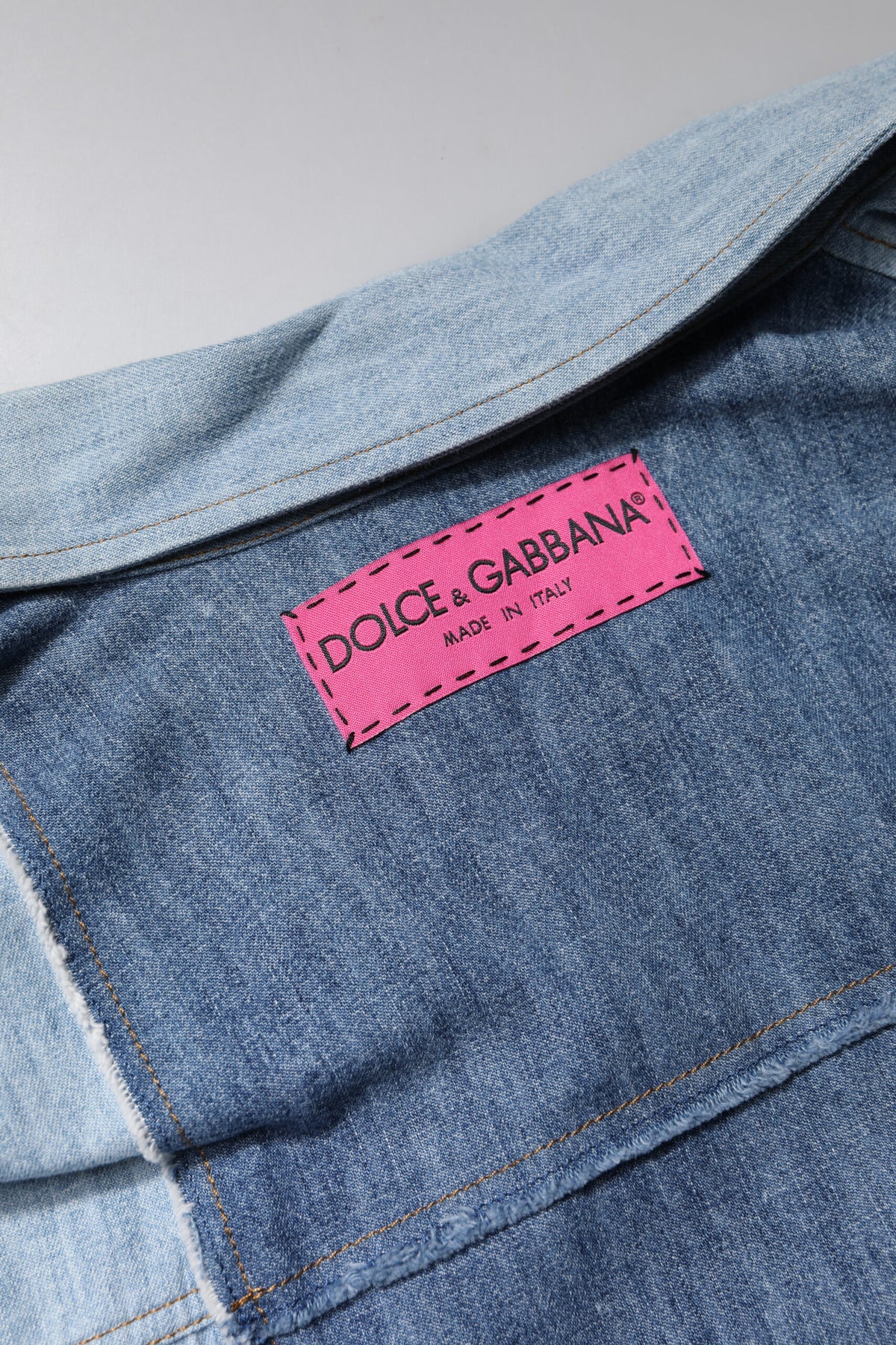 New Dolce & Gabbana Blue Cotton Button Up Collared Long Sleeve Top