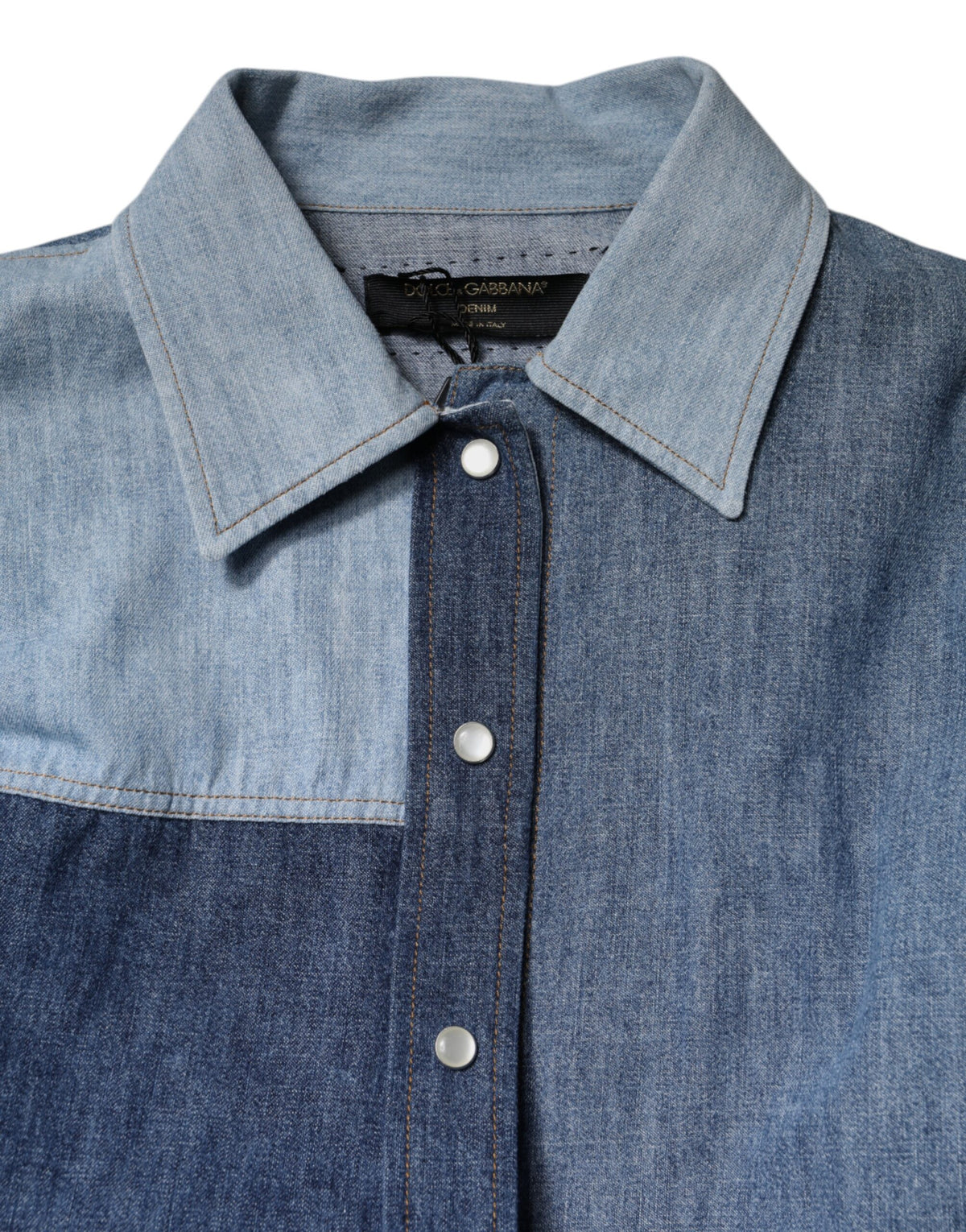 New Dolce & Gabbana Blue Cotton Button Up Collared Long Sleeve Top