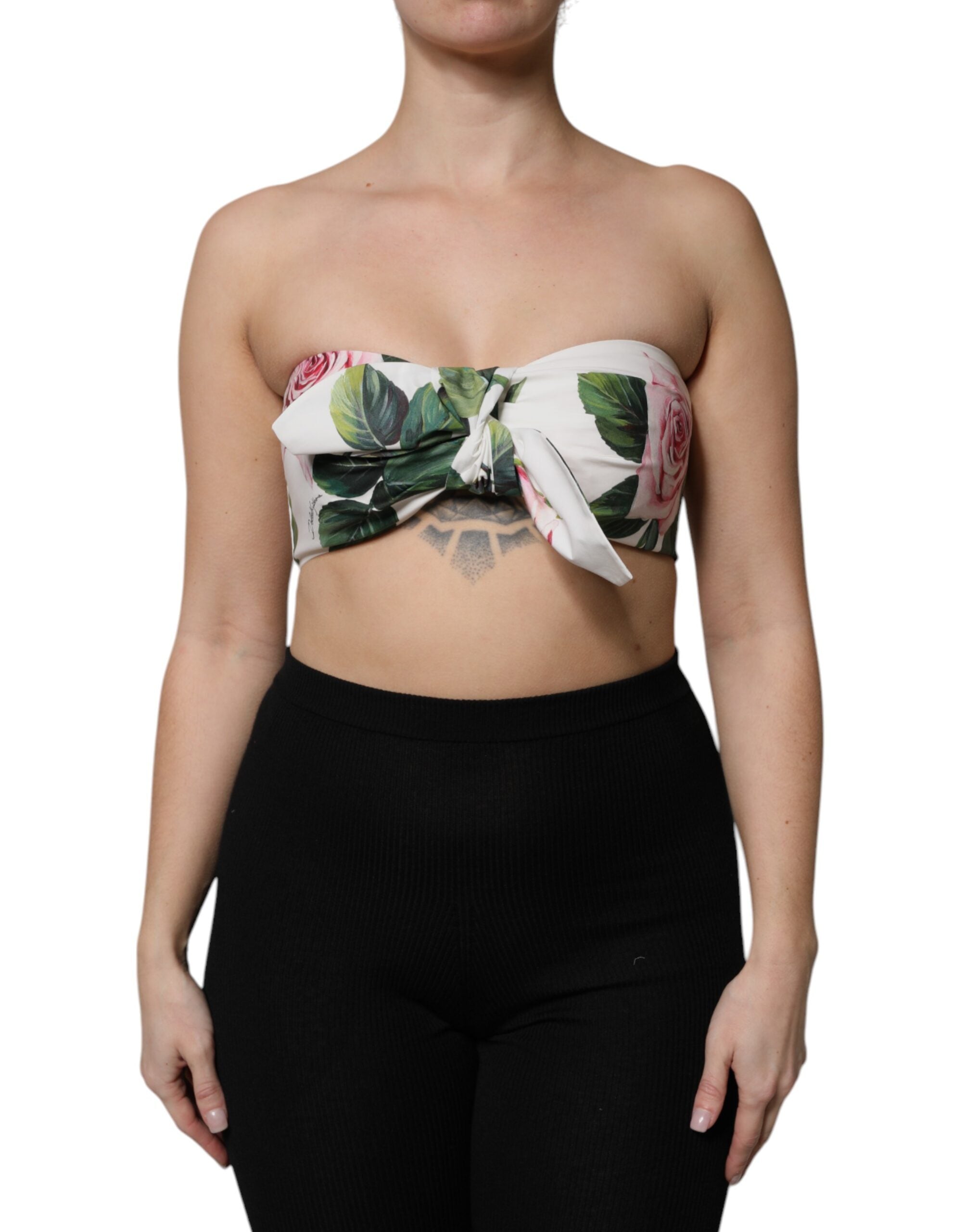 New Dolce & Gabbana White Floral Print Cropped Bustier Corset Top