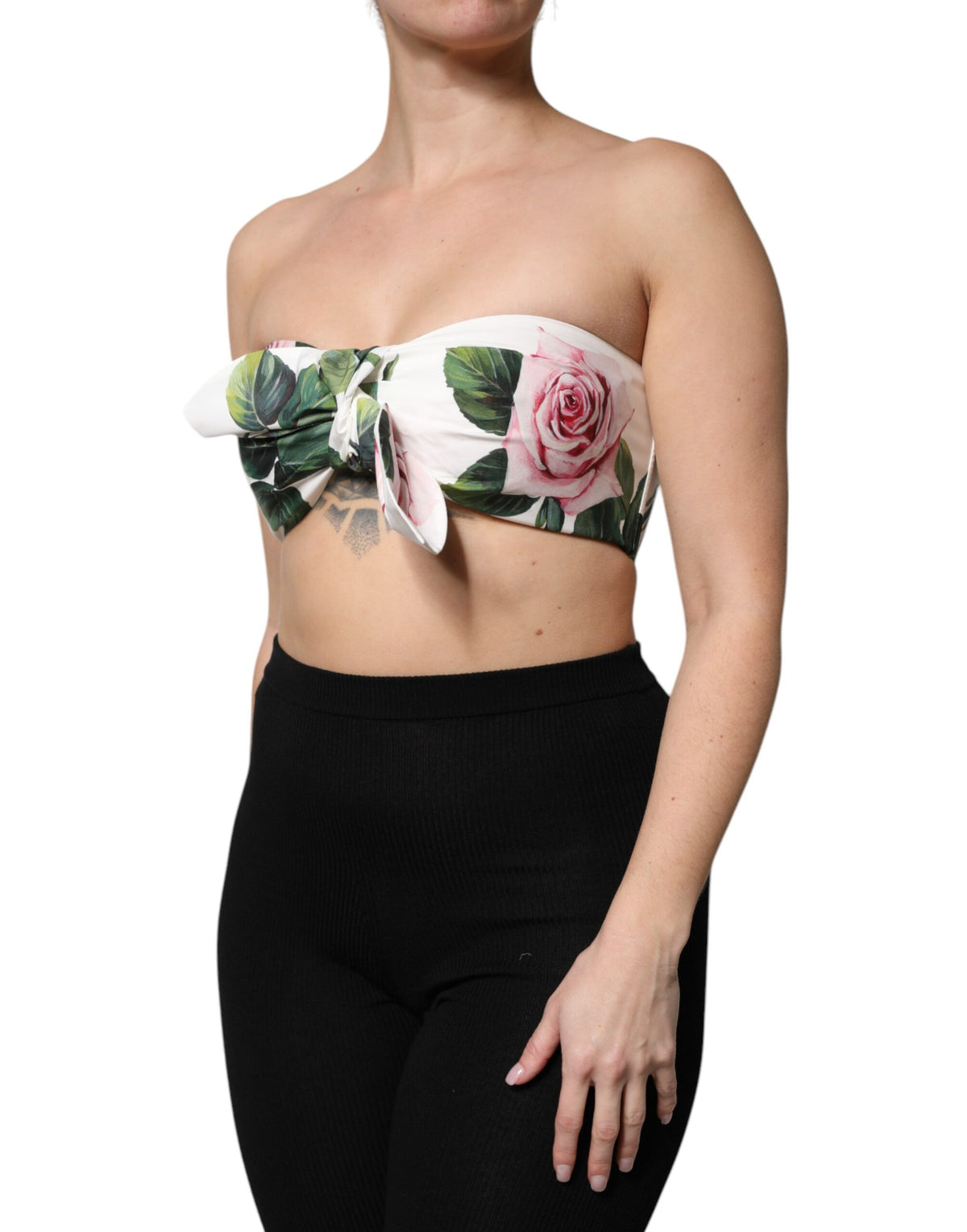 New Dolce & Gabbana White Floral Print Cropped Bustier Corset Top