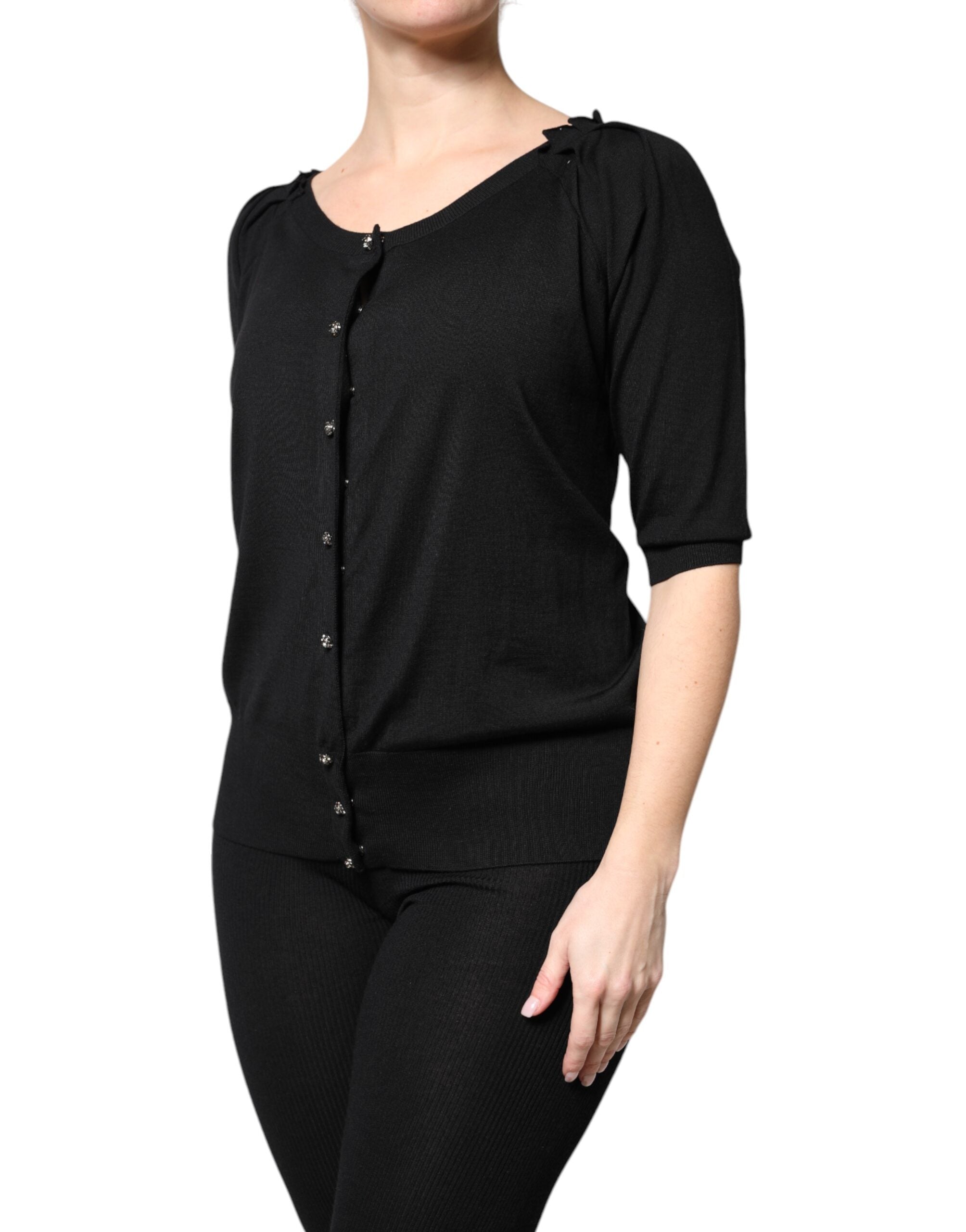 New Dolce & Gabbana Black Button Down Short Sleeve Blouse Top