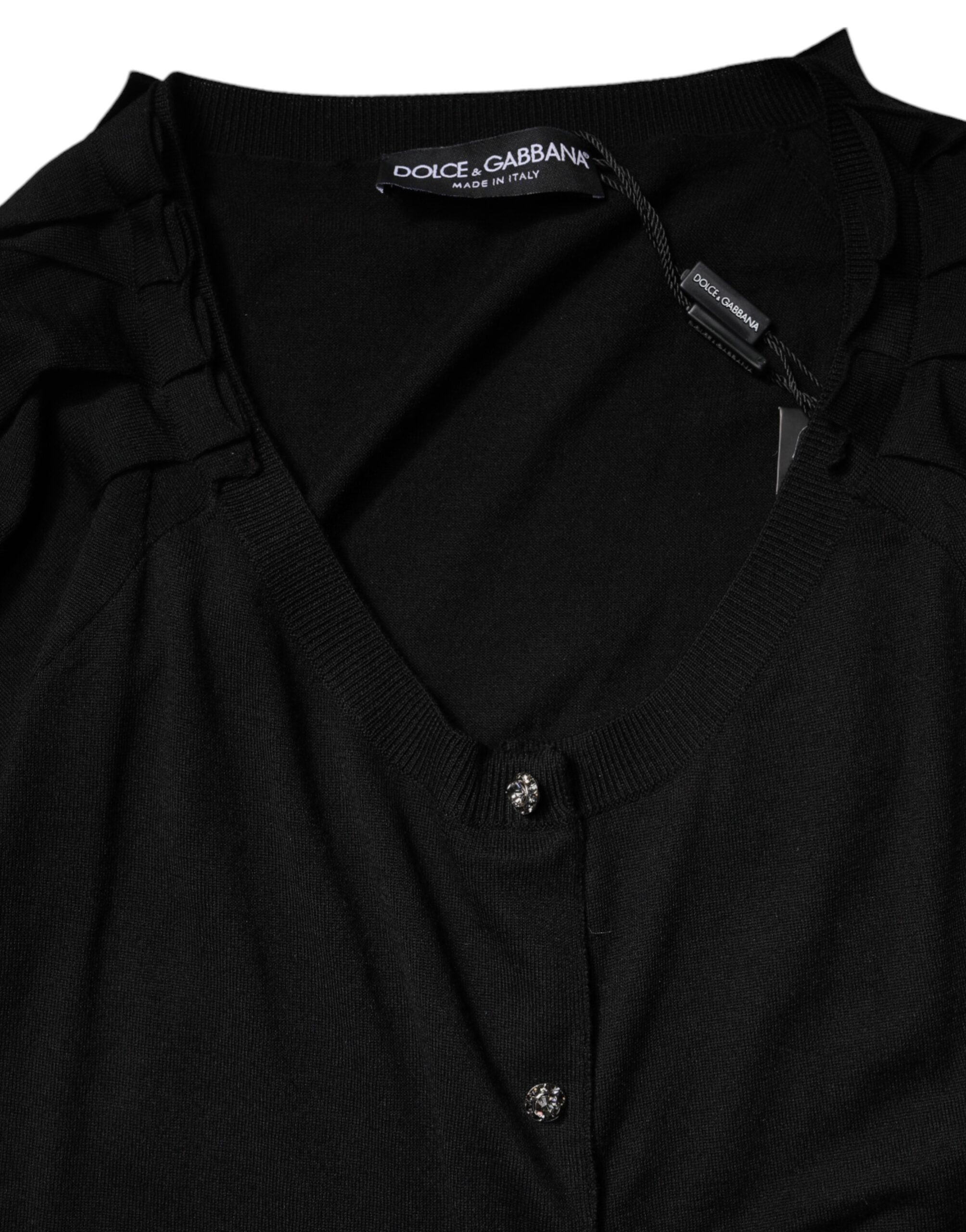 New Dolce & Gabbana Black Button Down Short Sleeve Blouse Top
