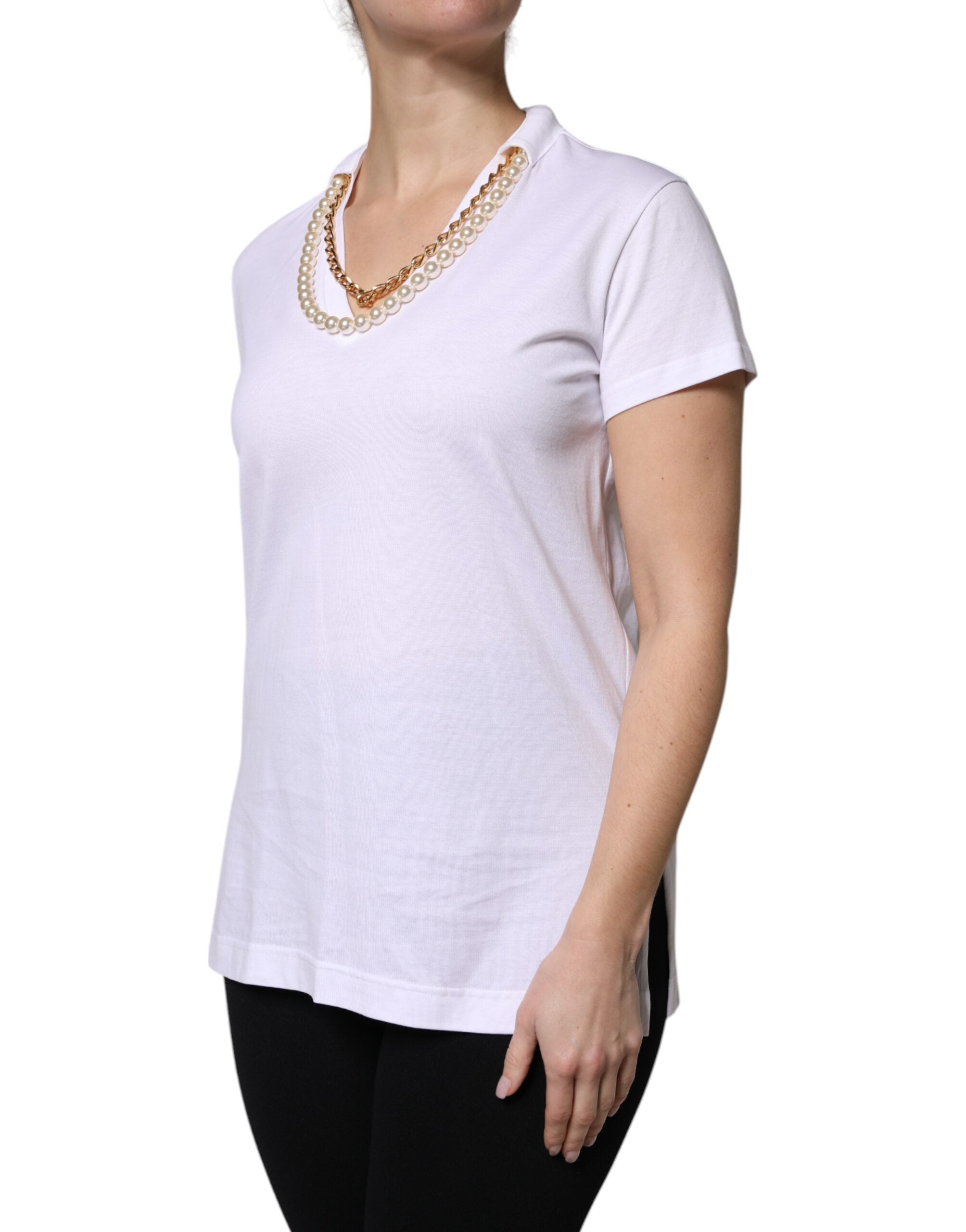 New Dolce & Gabbana White Necklace Cotton Short Sleeve T-shirt