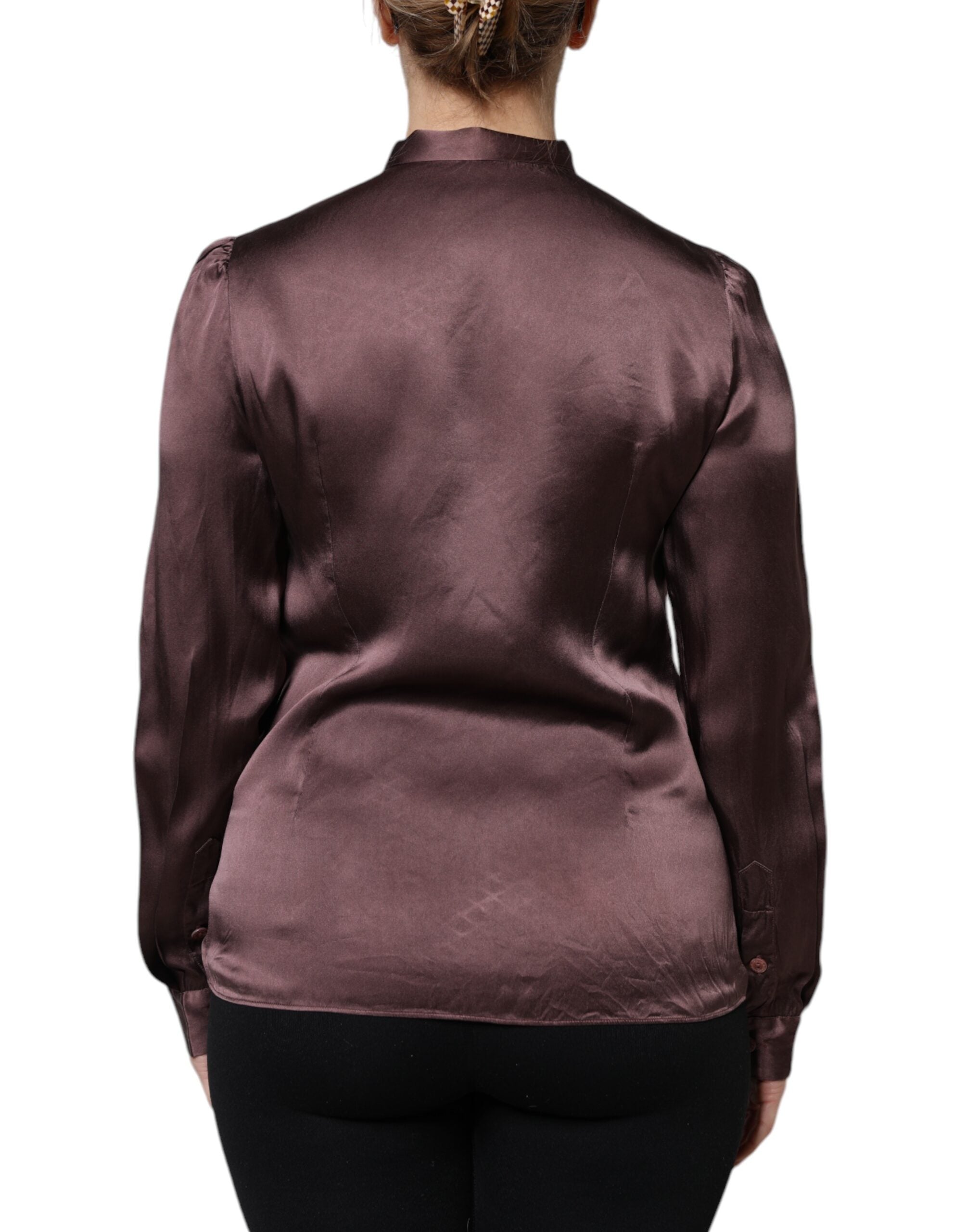 Dolce & Gabbana Brown Ascot Collar Long Sleeve Blouse Top