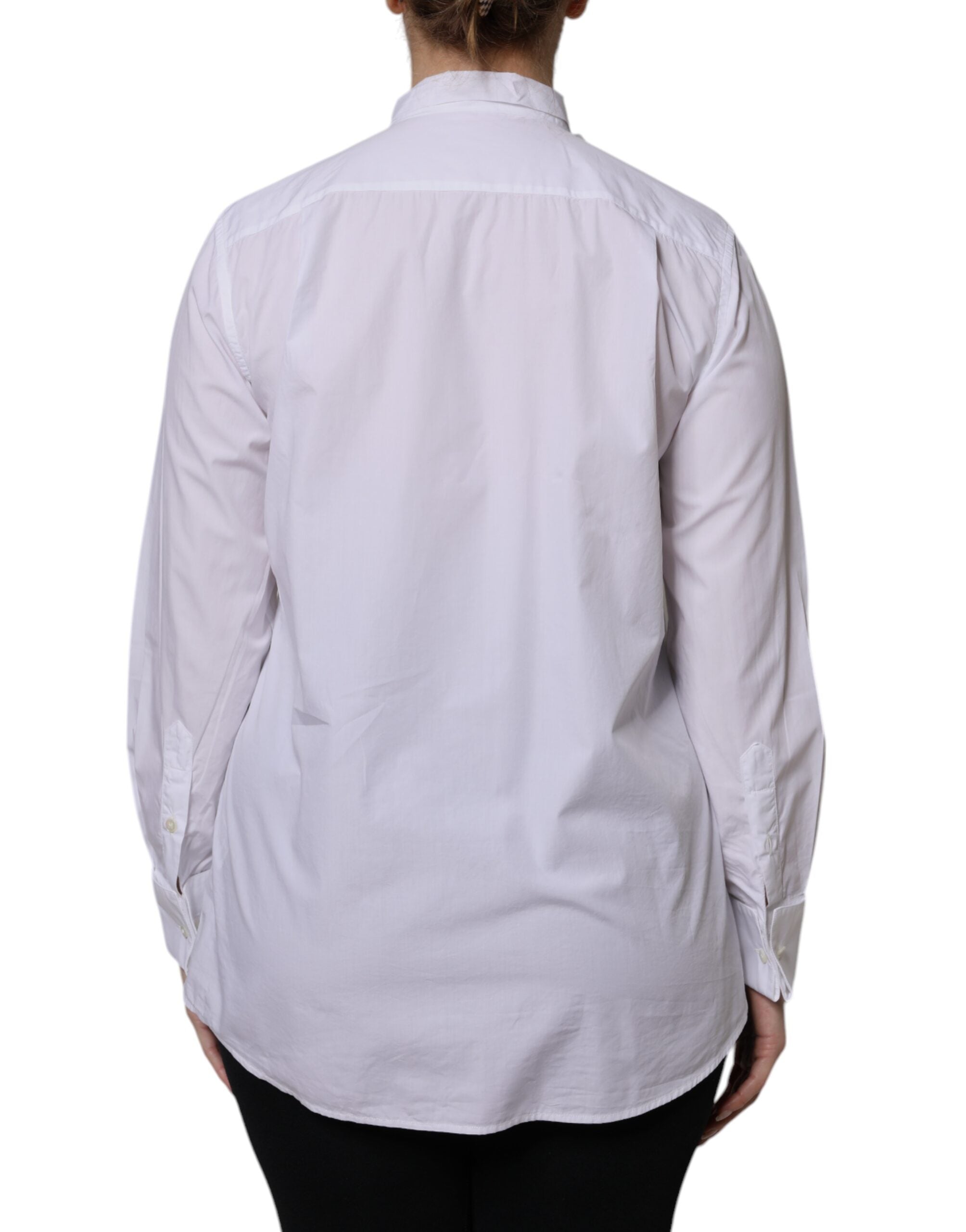 Dolce & Gabbana White Ascot Collar Long Sleeve Blouse Top