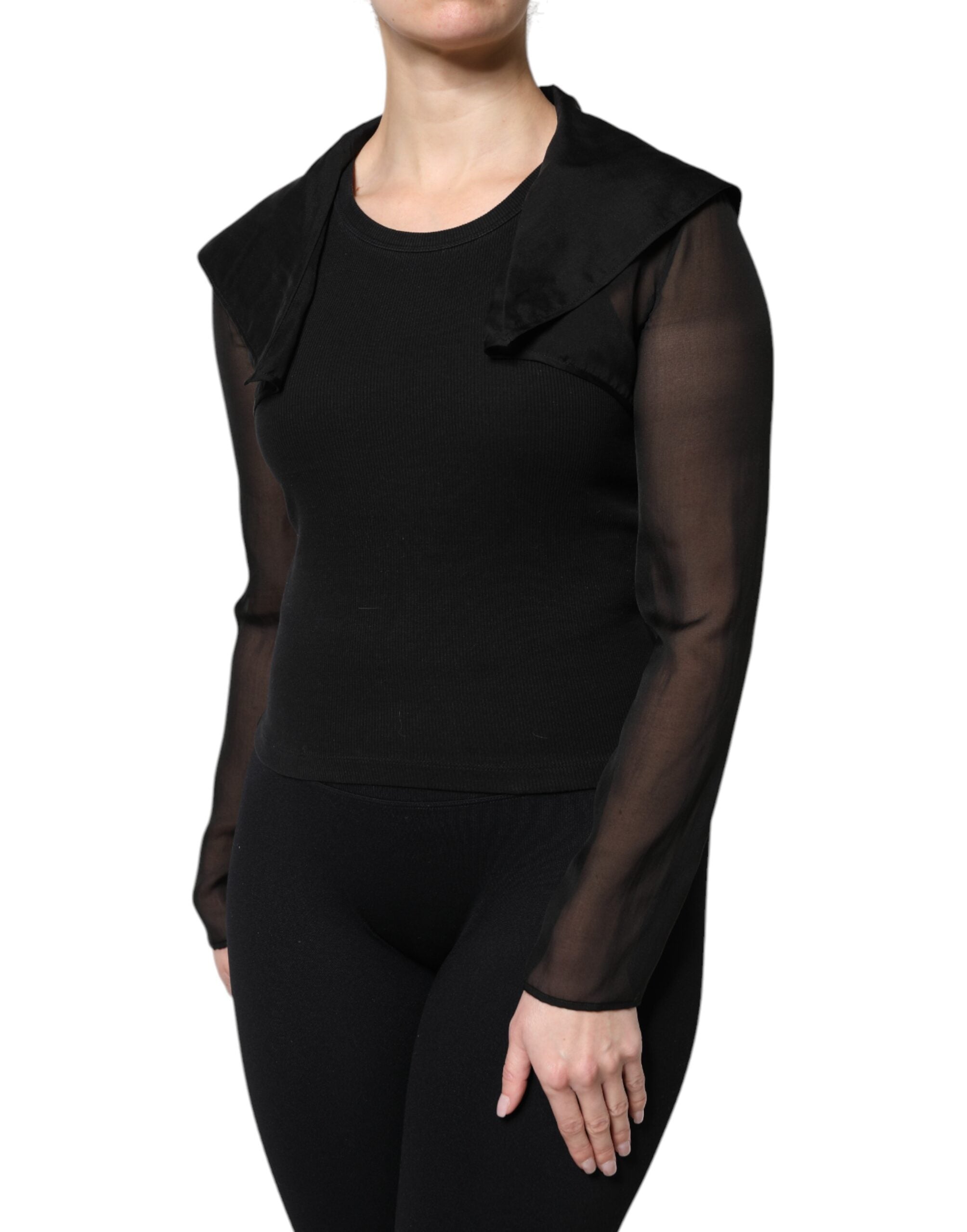 New Dolce & Gabbana Black Silk Sheer Long Sleeves Blouse Top