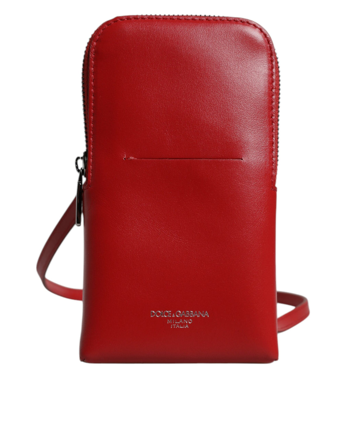 New Dolce & Gabbana Red Leather Purse Phone Sling Crossbody Neck Strap Bag