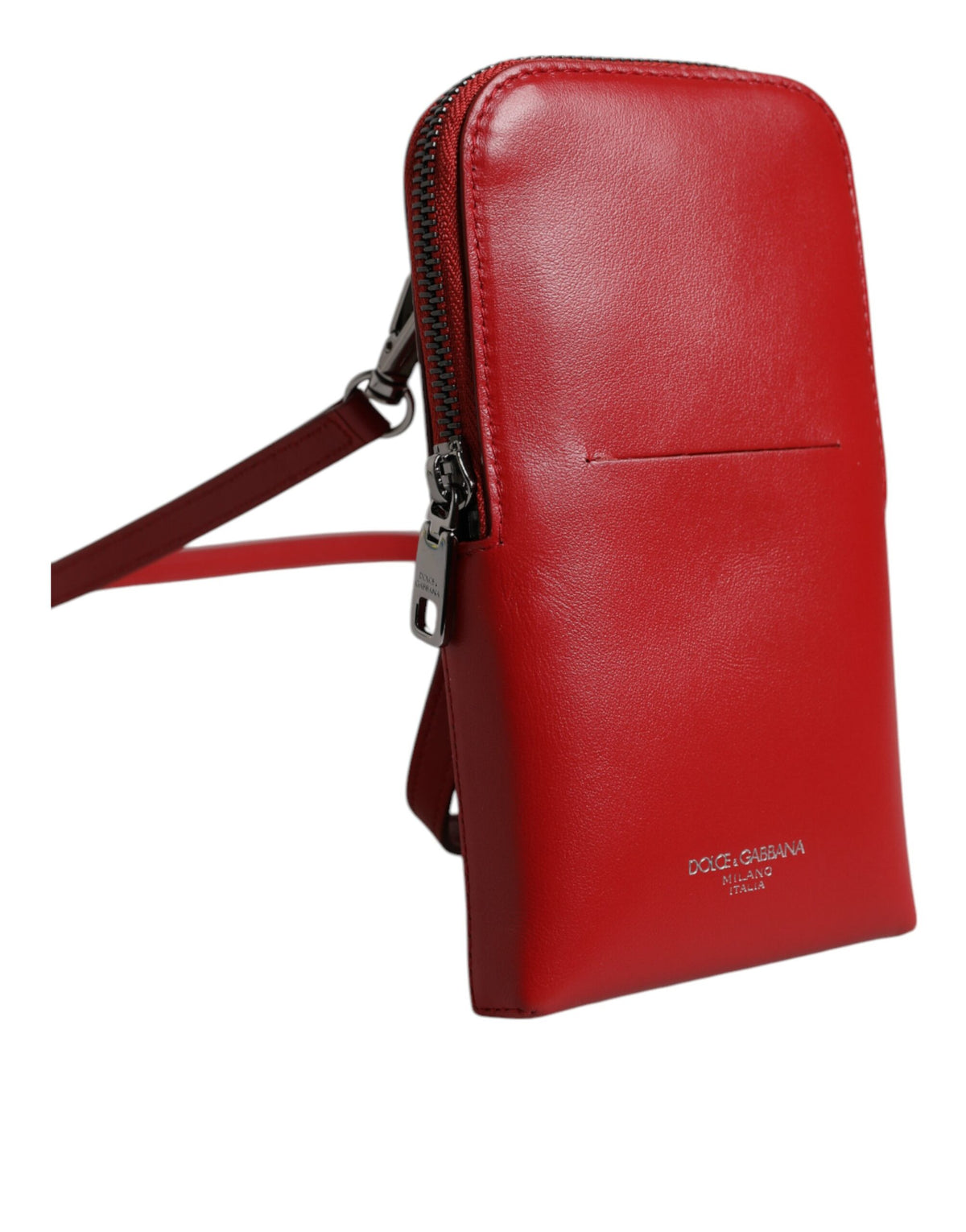 New Dolce & Gabbana Red Leather Purse Phone Sling Crossbody Neck Strap Bag