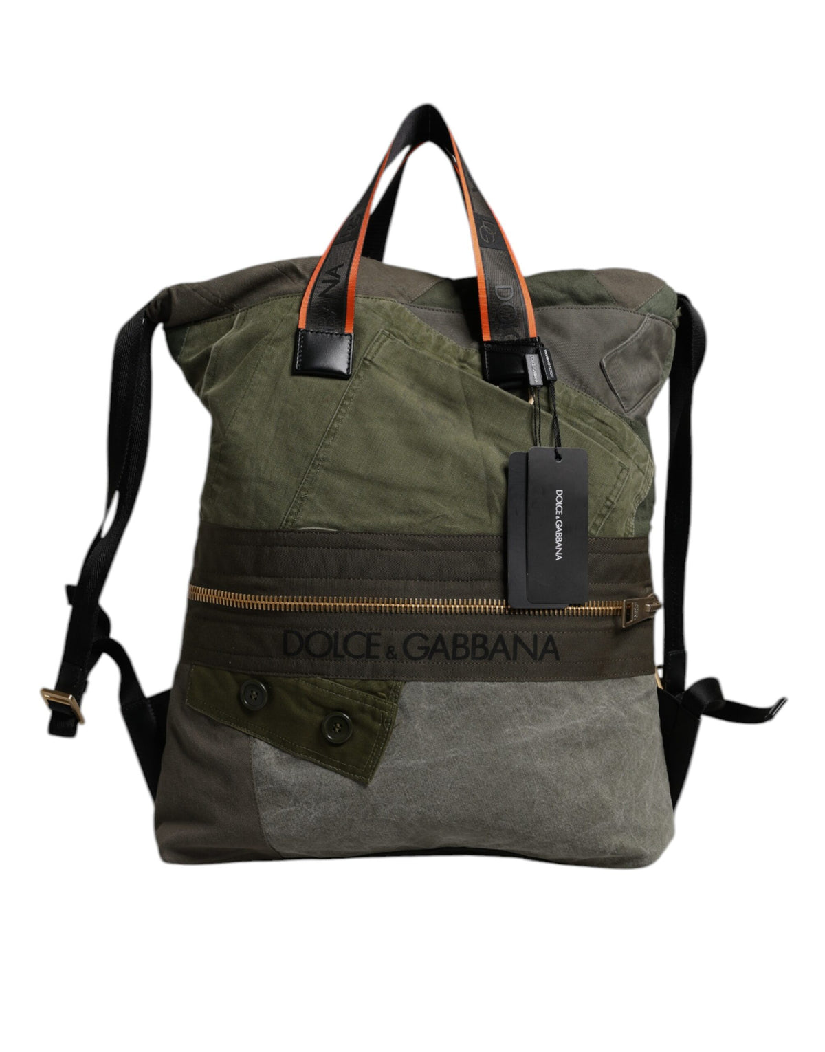 New Dolce & Gabbana Military Green Patchwork Rucksack Backpack Bag