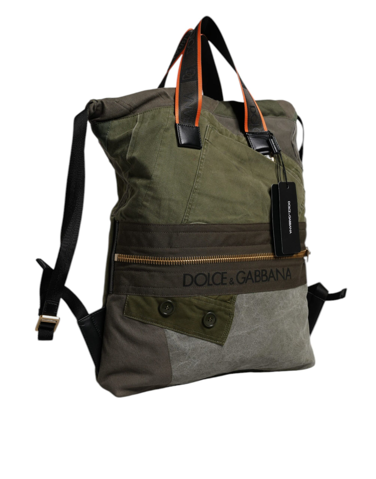 New Dolce & Gabbana Military Green Patchwork Rucksack Backpack Bag