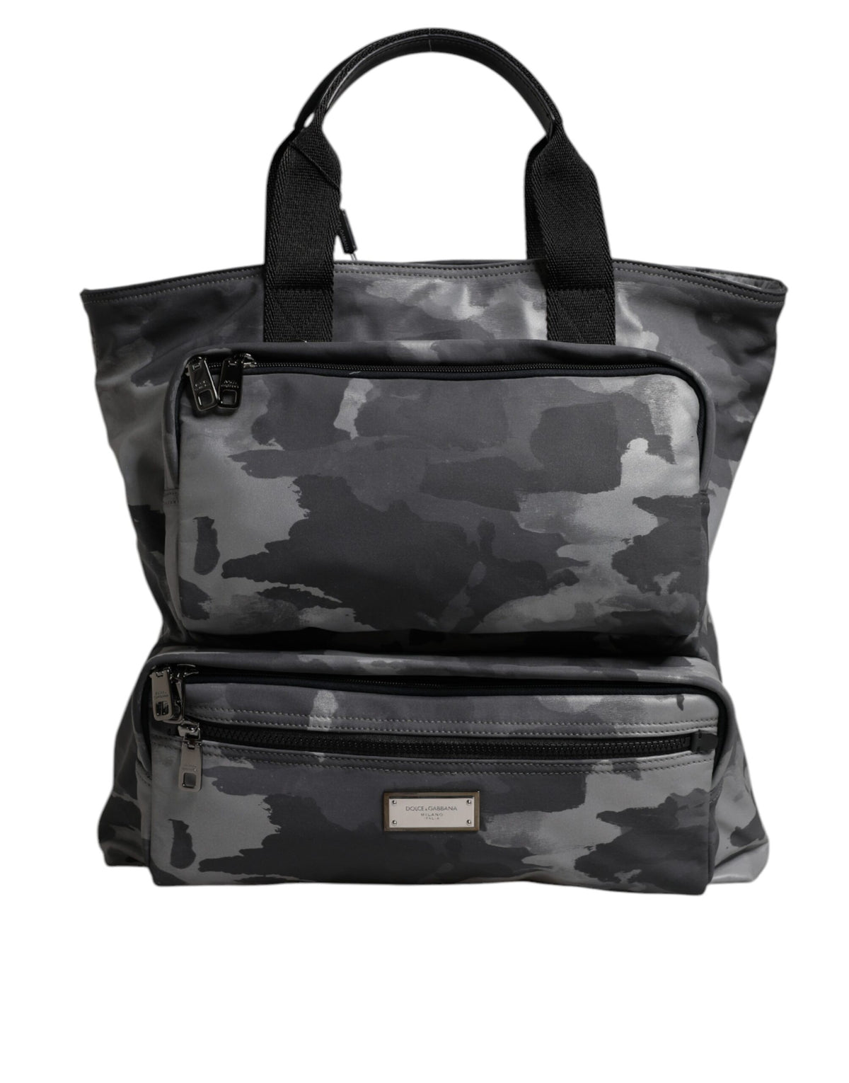 New Dolce & Gabbana Gray Camo Cotton Multiple Compartments Tote Bag