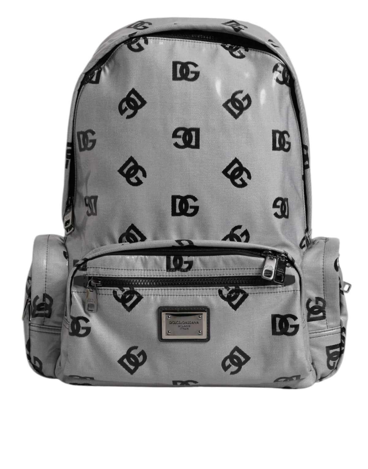 Dolce & Gabbana Gray Black DG Logo Plaque Backpack Bag