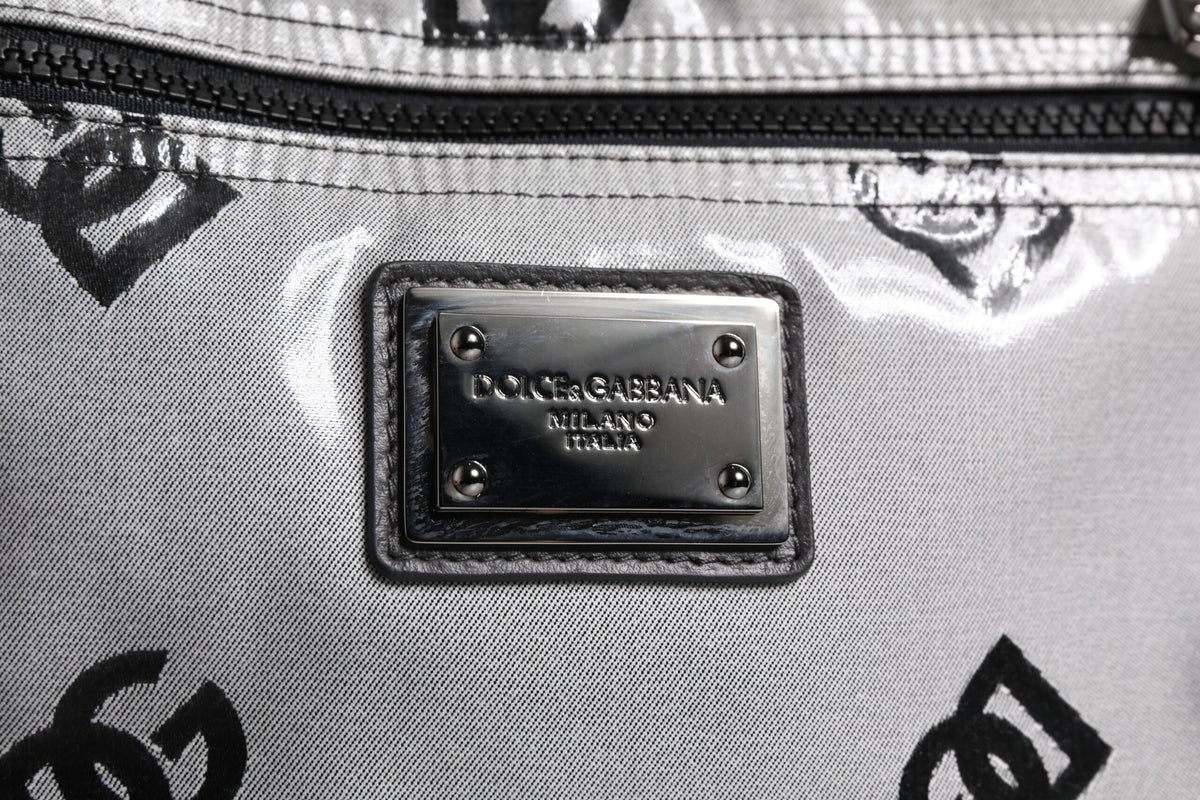 Dolce & Gabbana Gray Black DG Logo Plaque Backpack Bag