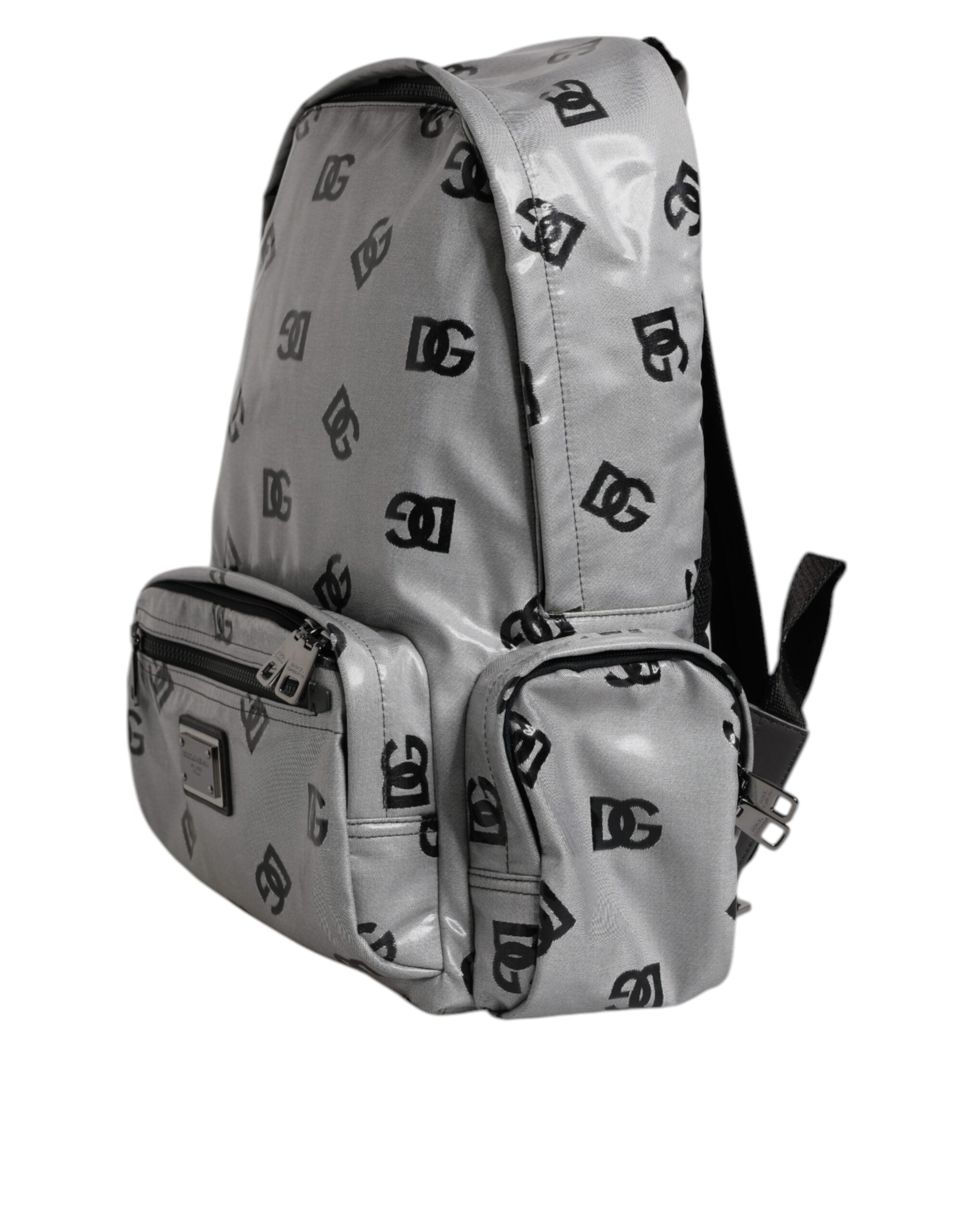 New Dolce & Gabbana Gray Black DG Logo Plaque Backpack Bag