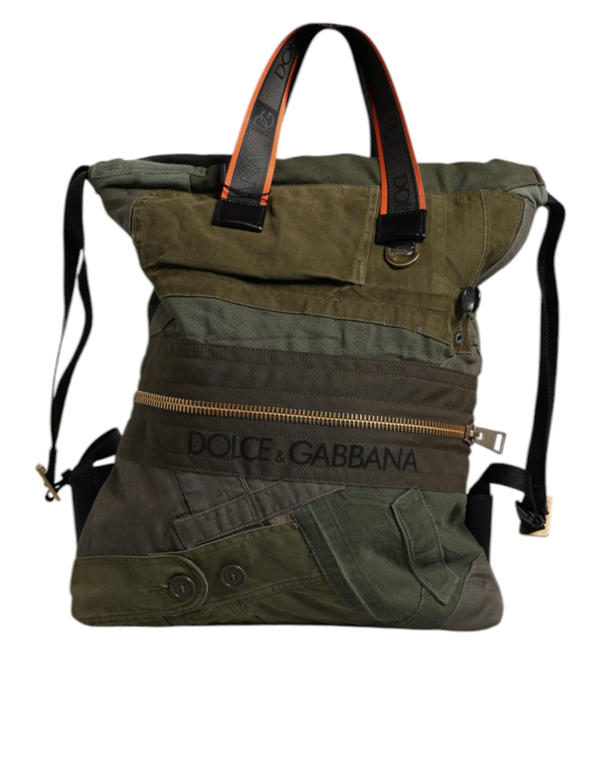Dolce & Gabbana Military Green Patchwork Rucksack Backpack Bag