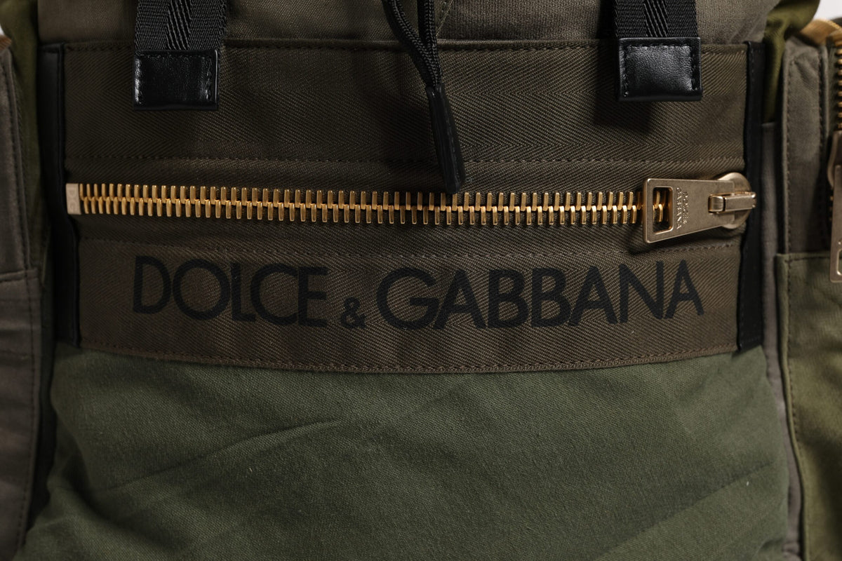 New Dolce & Gabbana Military Green Patchwork Travel Backpack Bag