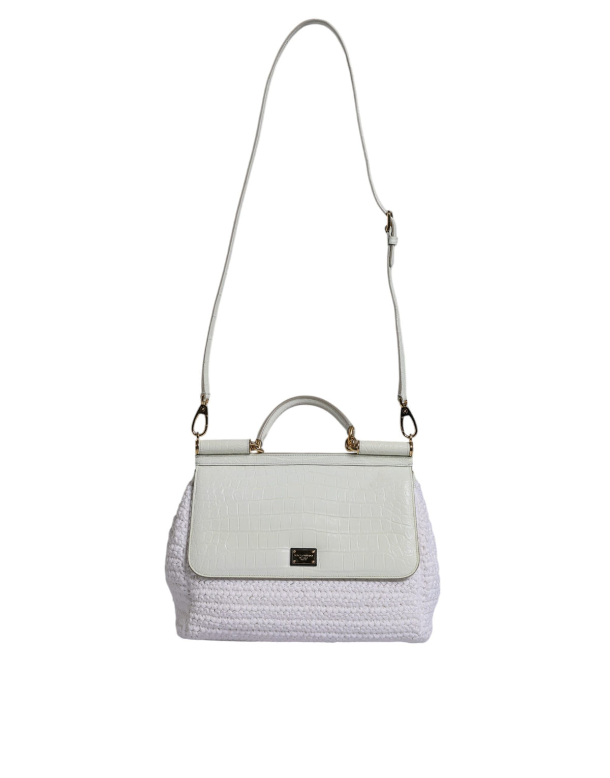 Dolce & Gabbana White Rafia Leather Top Handle Crossbody Bag, new with tags – image 2 of 8