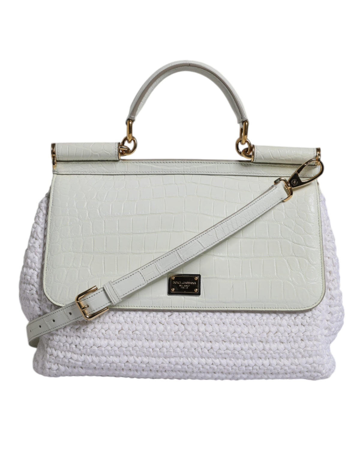 Dolce & Gabbana White Rafia Leather Top Handle Crossbody Bag, new with tags – image 1 of 8