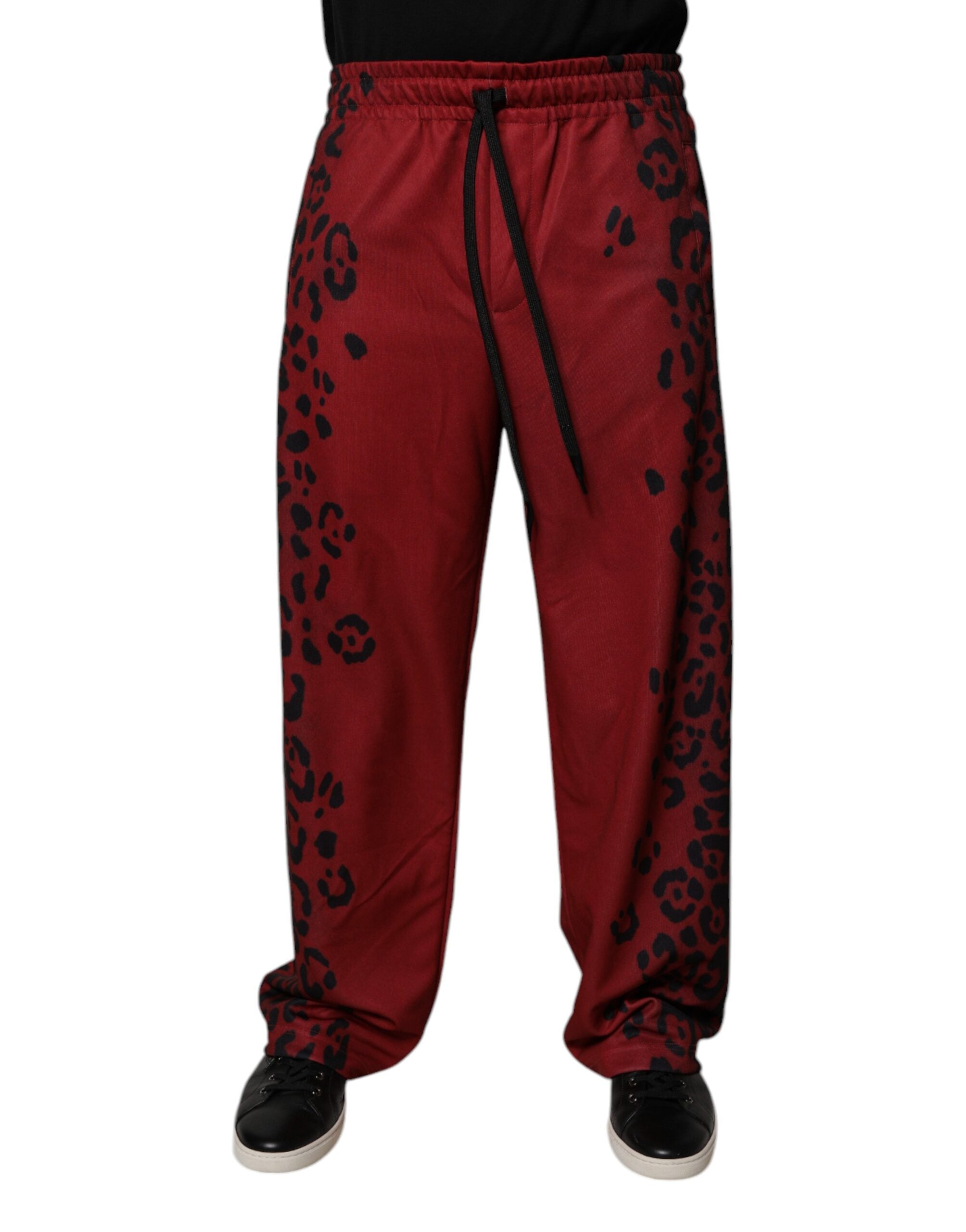 New Dolce & Gabbana Red Leopard Print Polyester Men Jogger Pants