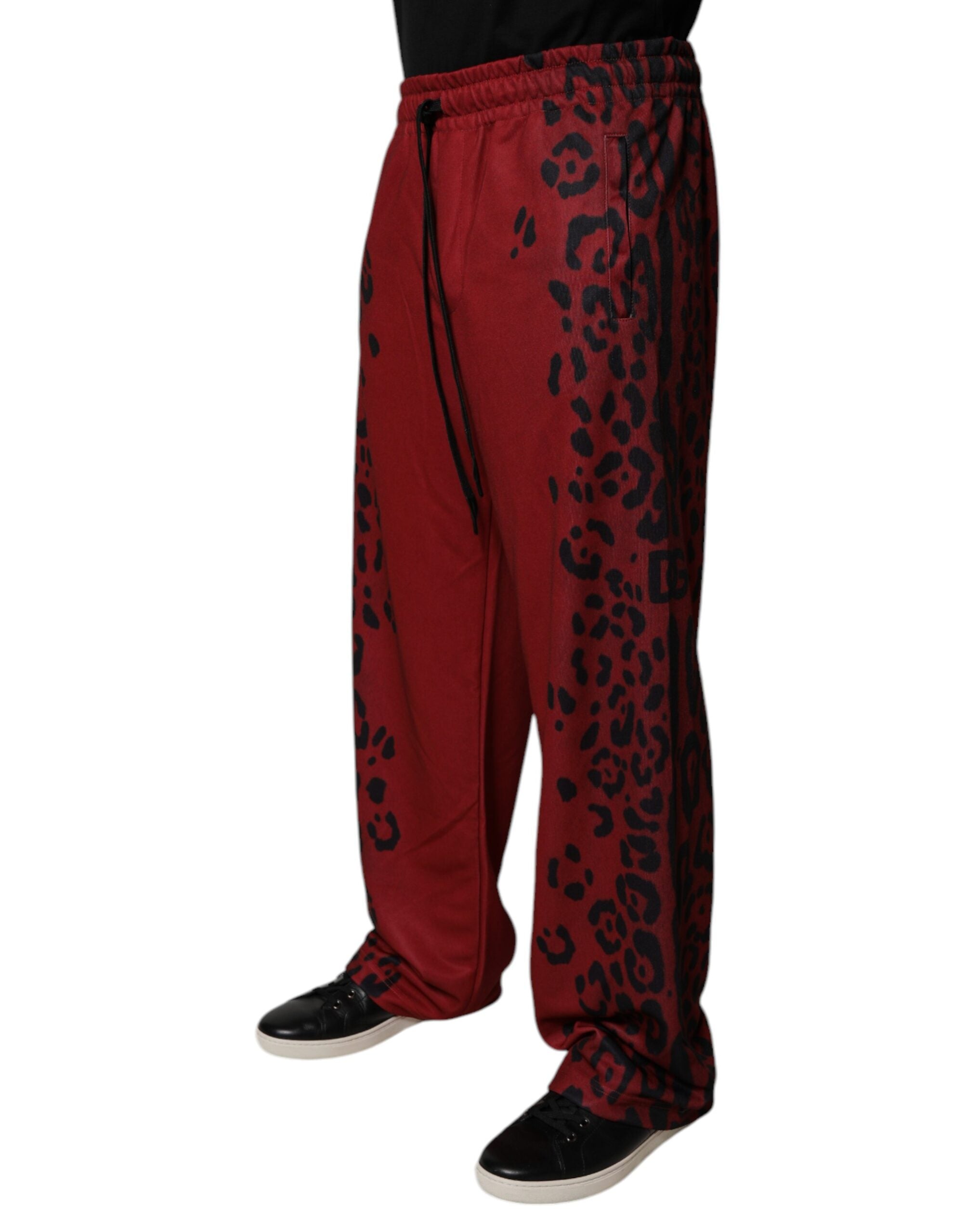 New Dolce & Gabbana Red Leopard Print Polyester Men Jogger Pants