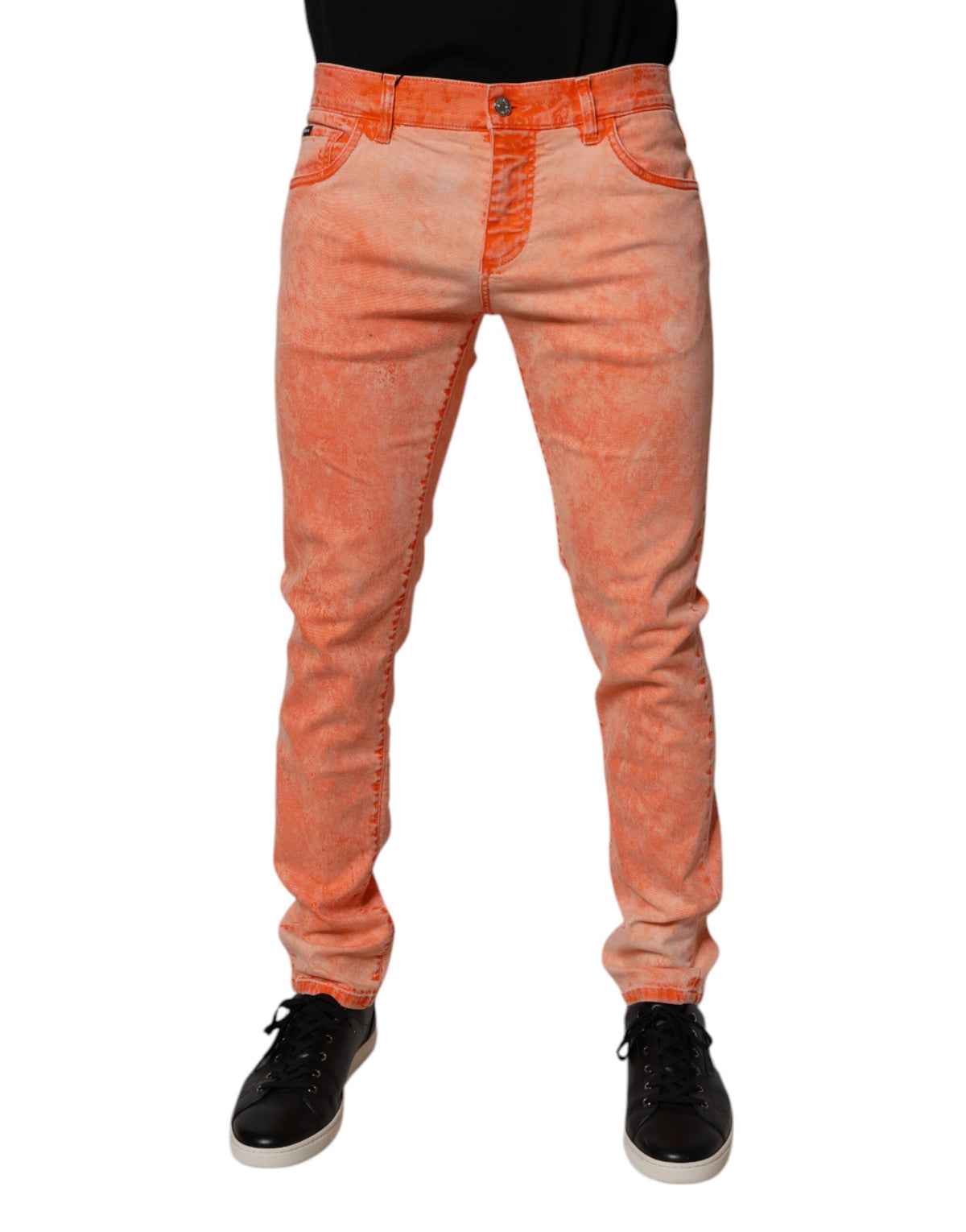 New Dolce & Gabbana Orange Tie Dye Cotton Skinny Men Denim Jeans