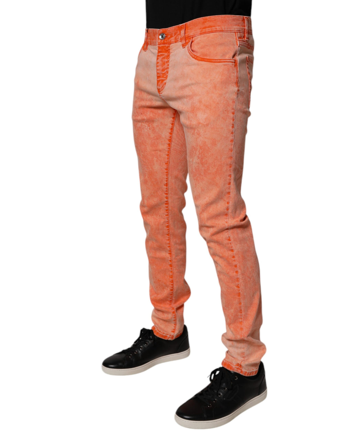New Dolce & Gabbana Orange Tie Dye Cotton Skinny Men Denim Jeans