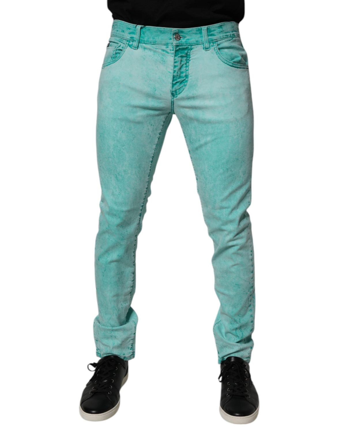 New Dolce & Gabbana Green Tie Dye Cotton Skinny Men Denim Jeans