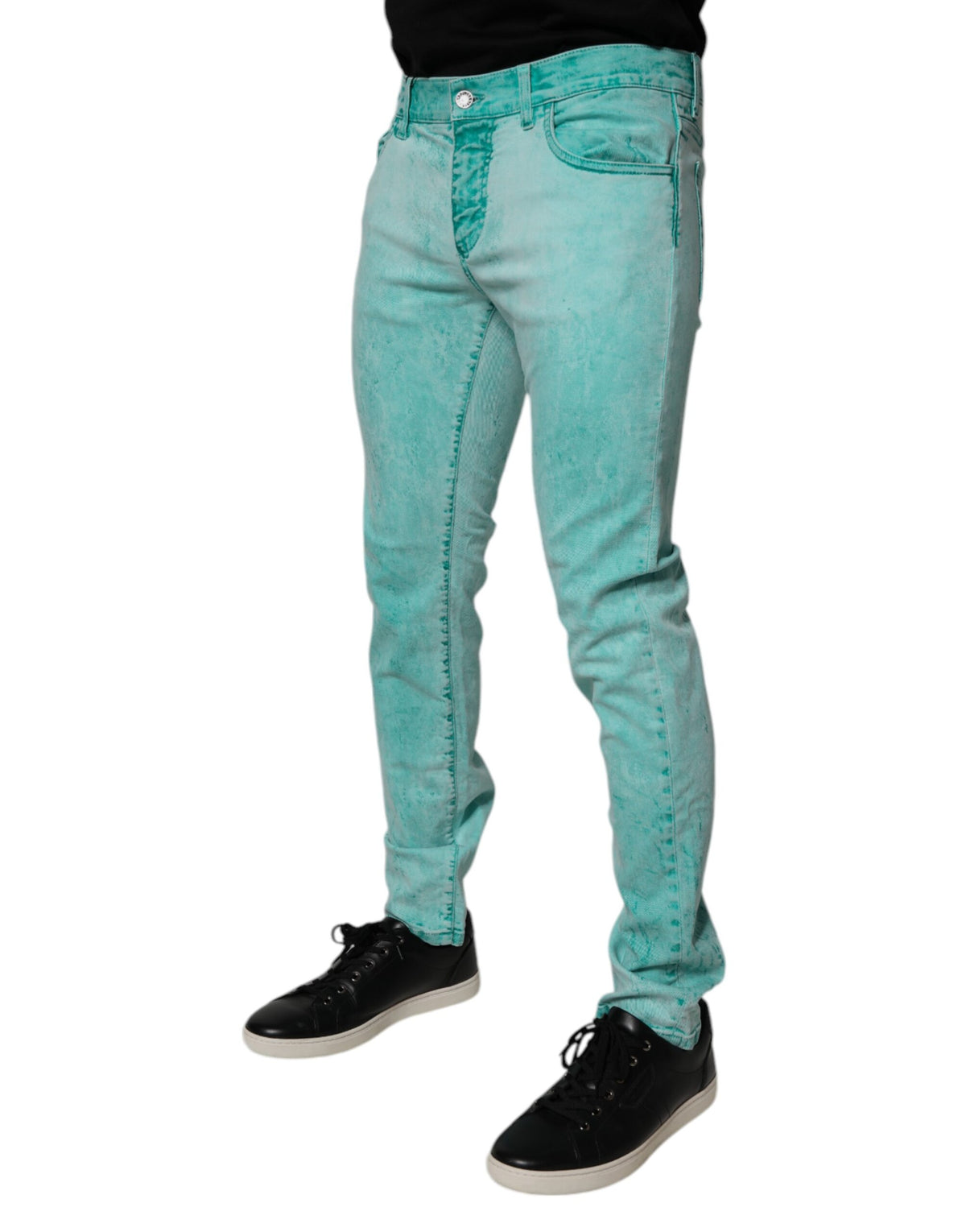 New Dolce & Gabbana Green Tie Dye Cotton Skinny Men Denim Jeans